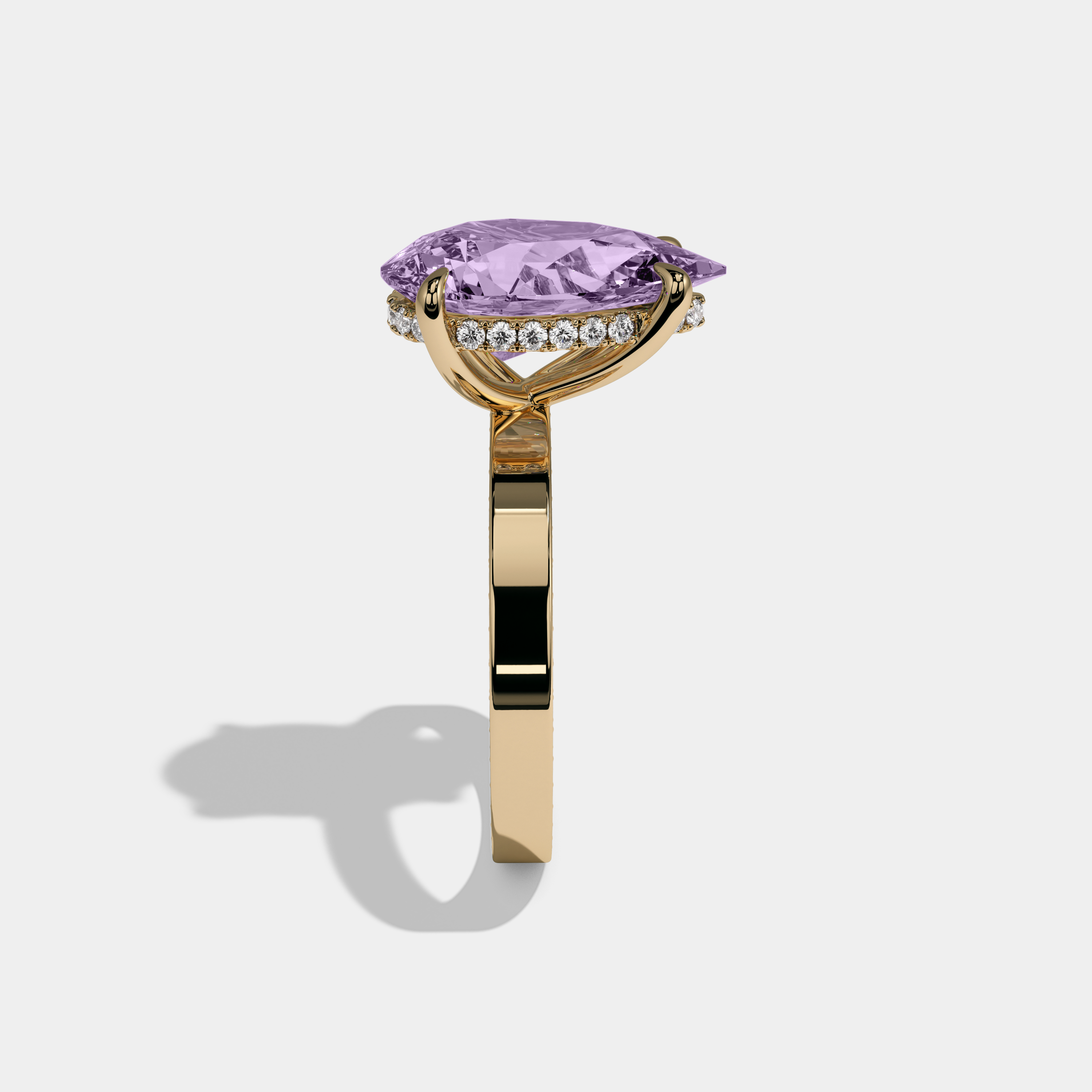 Helena Fancy Purple Pear Cut Diamond Hidden Band Engagement Ring 6ct 18K Yellow Gold