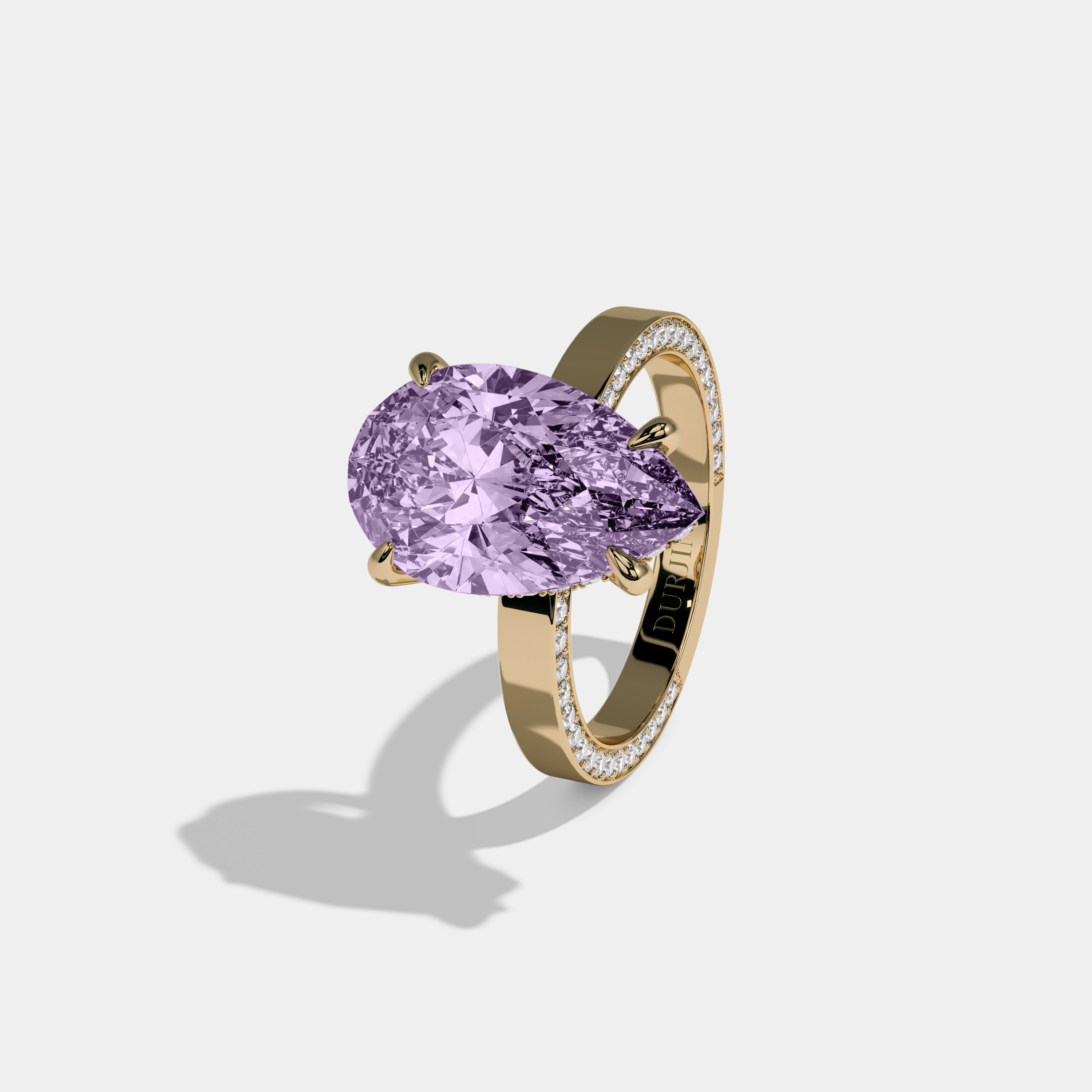 Helena Fancy Purple Pear Cut Diamond Hidden Band Engagement Ring 6ct 18K Yellow Gold