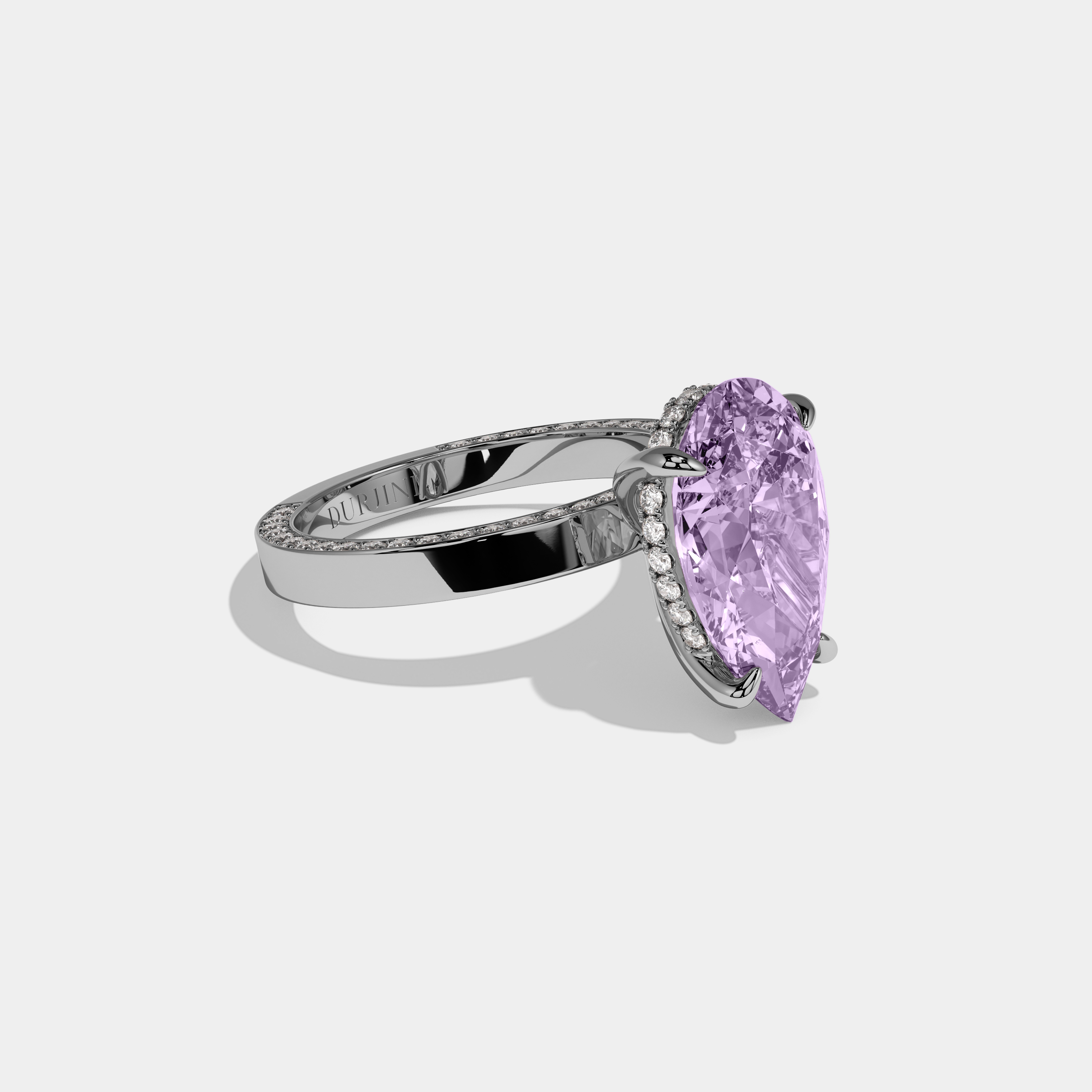 Alice Fancy Purple Pear Cut Diamond Hidden Band Engagement Ring 6ct 18K White Gold