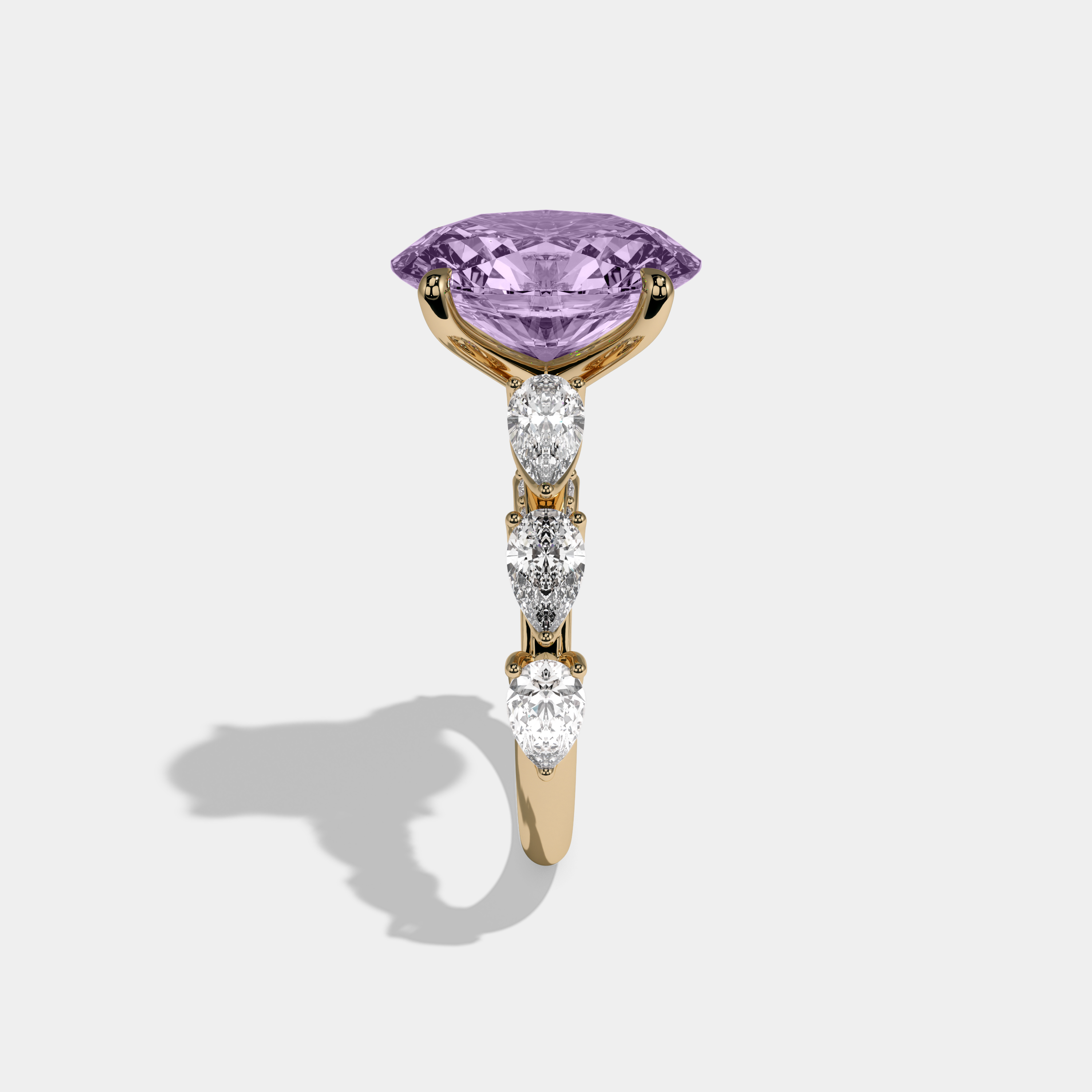 Helena Fancy Purple Oval Cut Diamond Band With Pear Cuts Engagement Ring 6ct 18K Yellow Gold