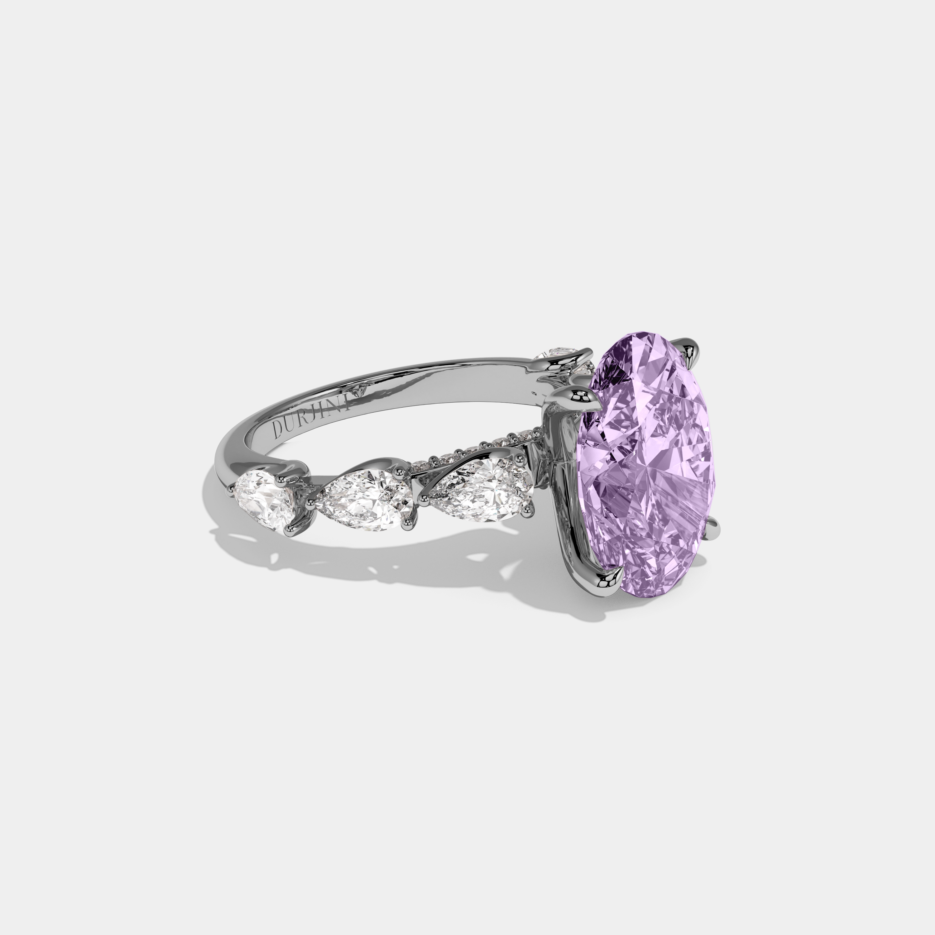 Alice Fancy Purple Oval Cut Diamond Band With Pear Cuts Engagement Ring 6ct 18K White Gold