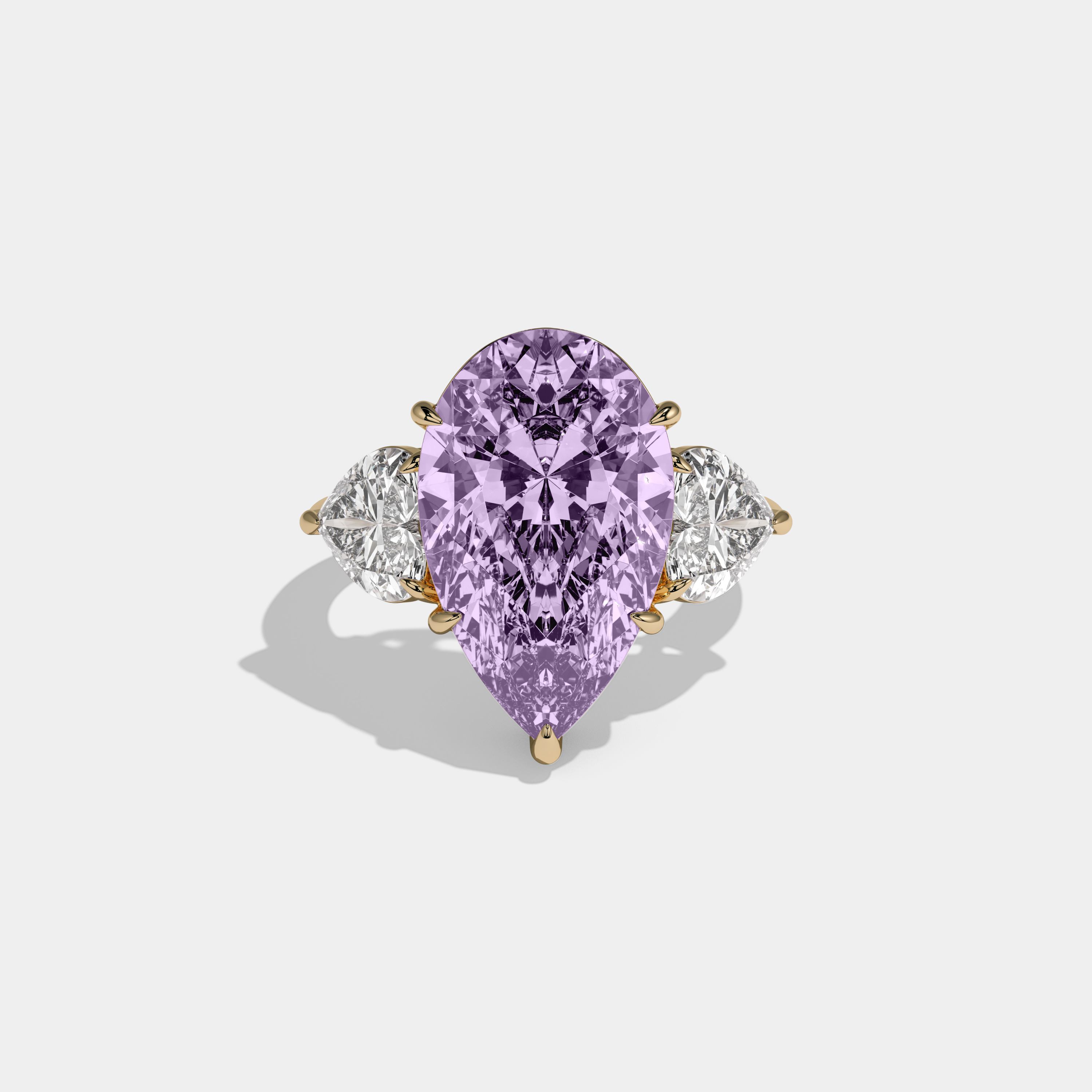 Helena Fancy Purple Pear Cut Diamond Plain Band With Heart Cut Sides Engagement Ring 6ct 18K Yellow Gold