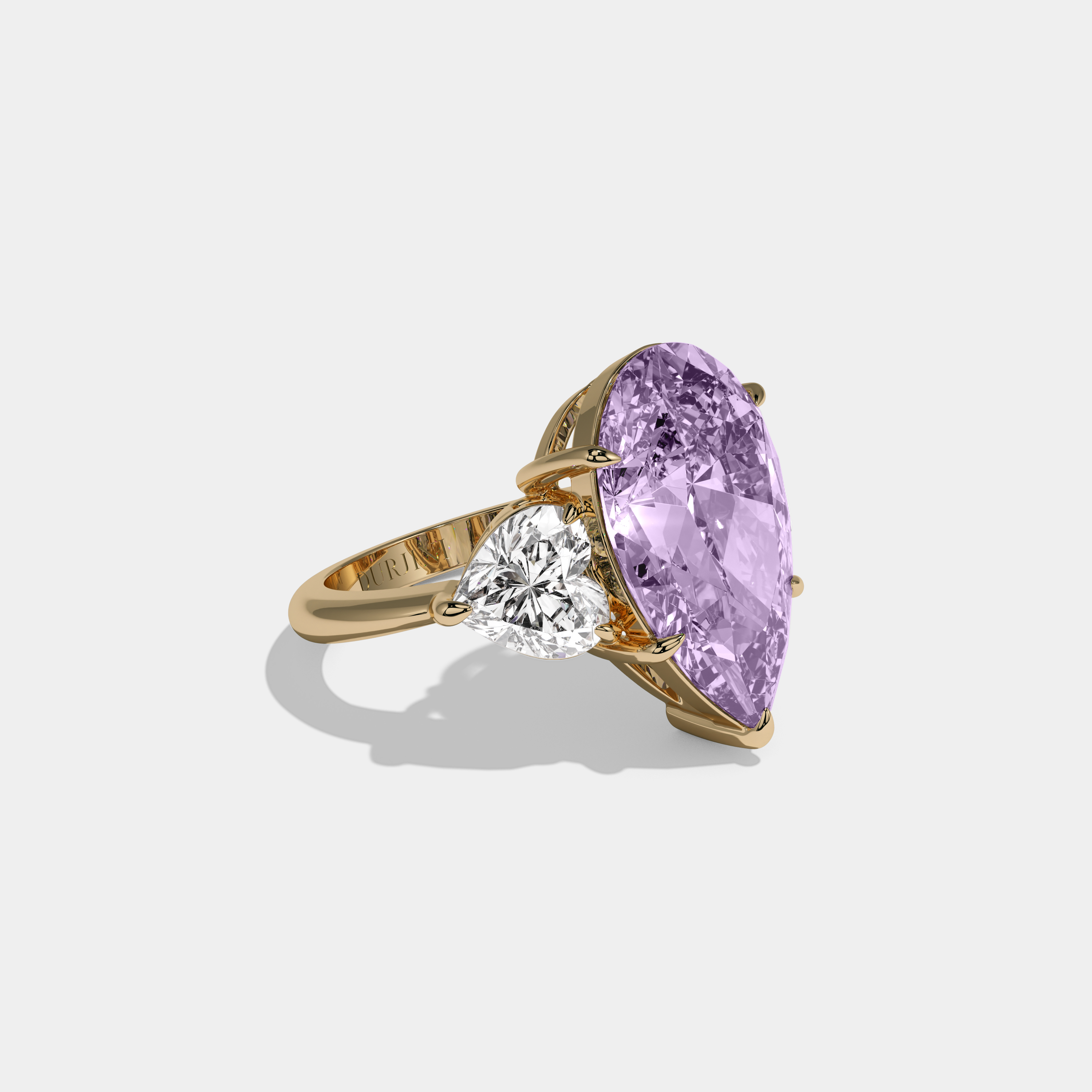 Helena Fancy Purple Pear Cut Diamond Plain Band With Heart Cut Sides Engagement Ring 6ct 18K Yellow Gold