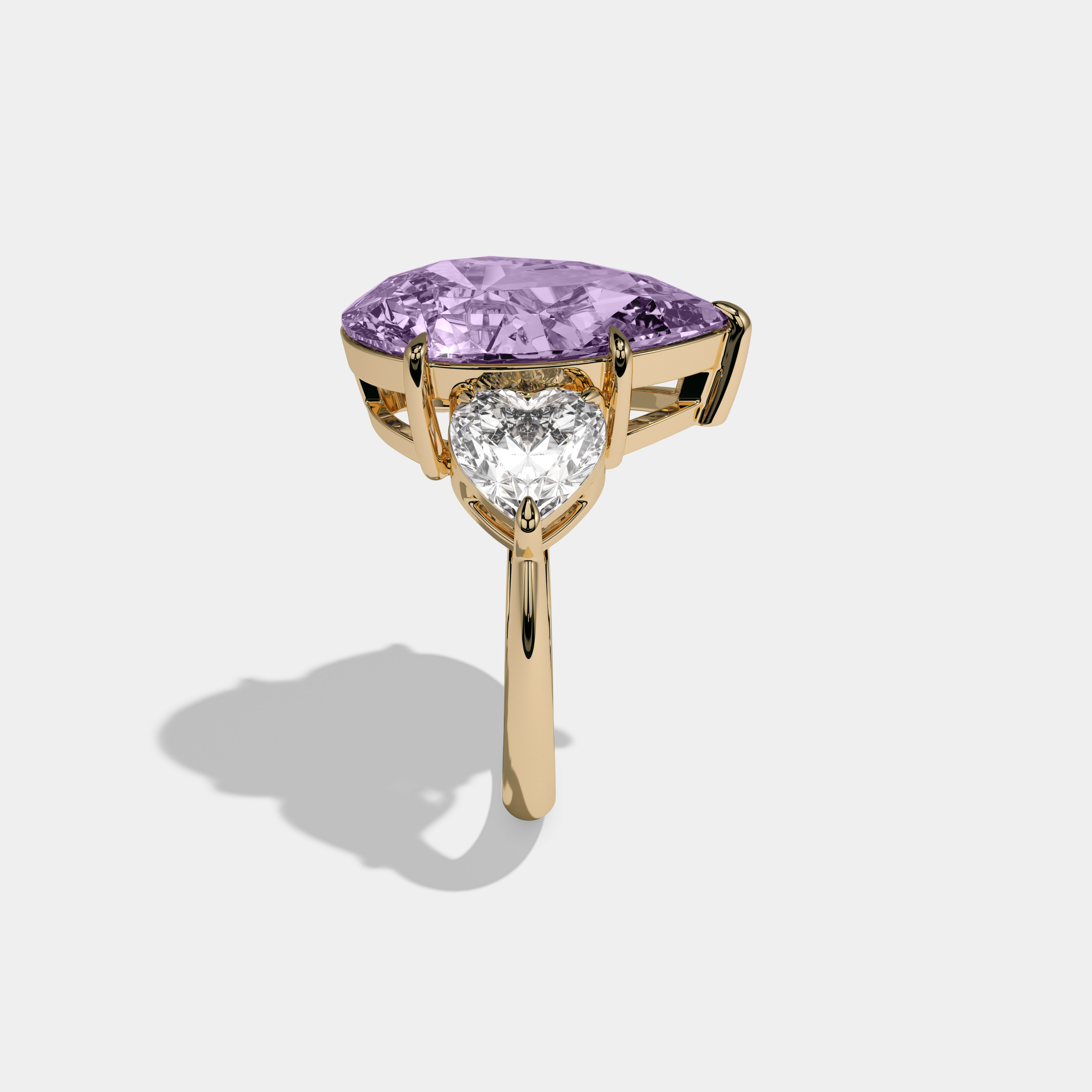 Helena Fancy Purple Pear Cut Diamond Plain Band With Heart Cut Sides Engagement Ring 6ct 18K Yellow Gold