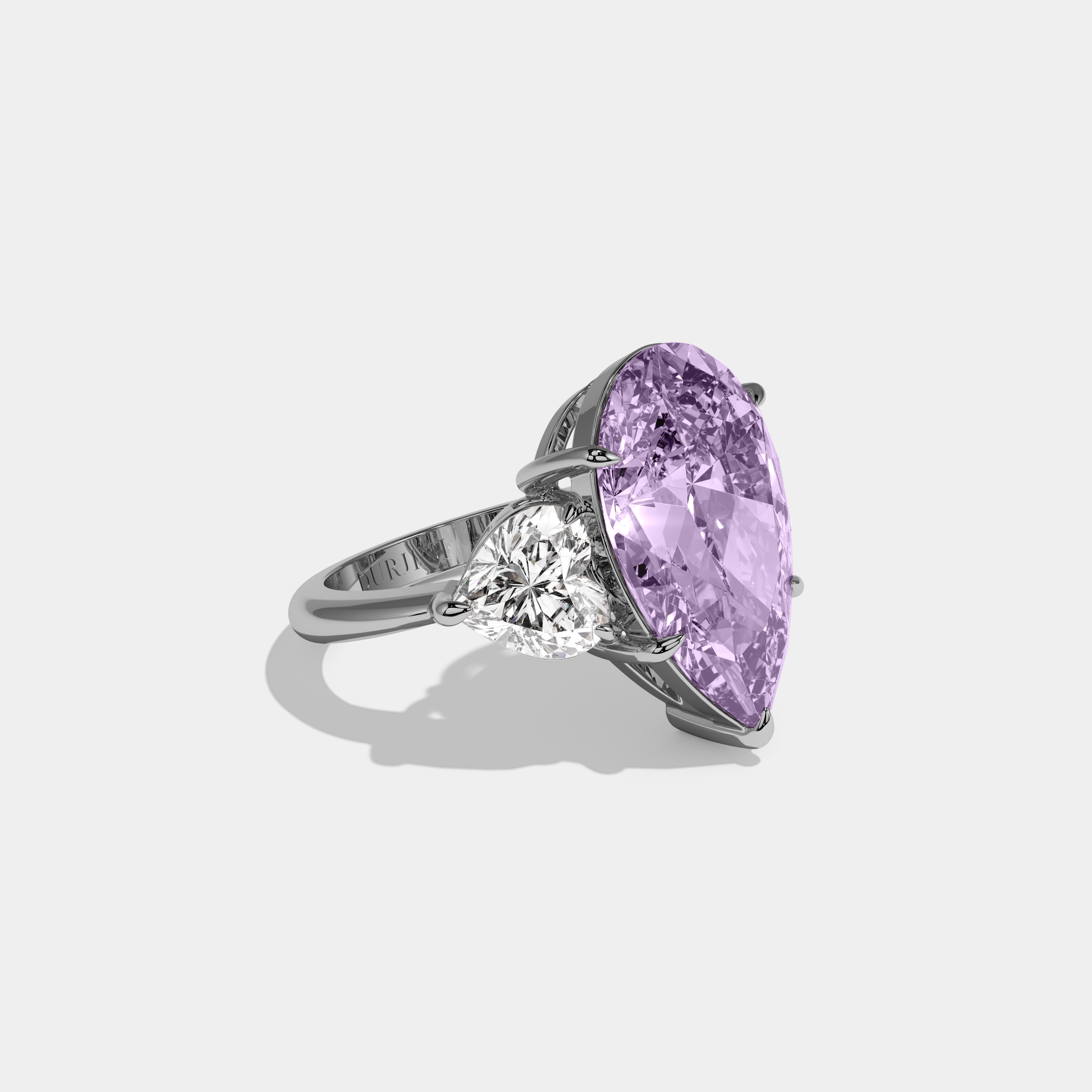 Alice Fancy Purple Pear Cut Diamond Plain Band With Heart Cut Sides Engagement Ring 6ct 18K White Gold