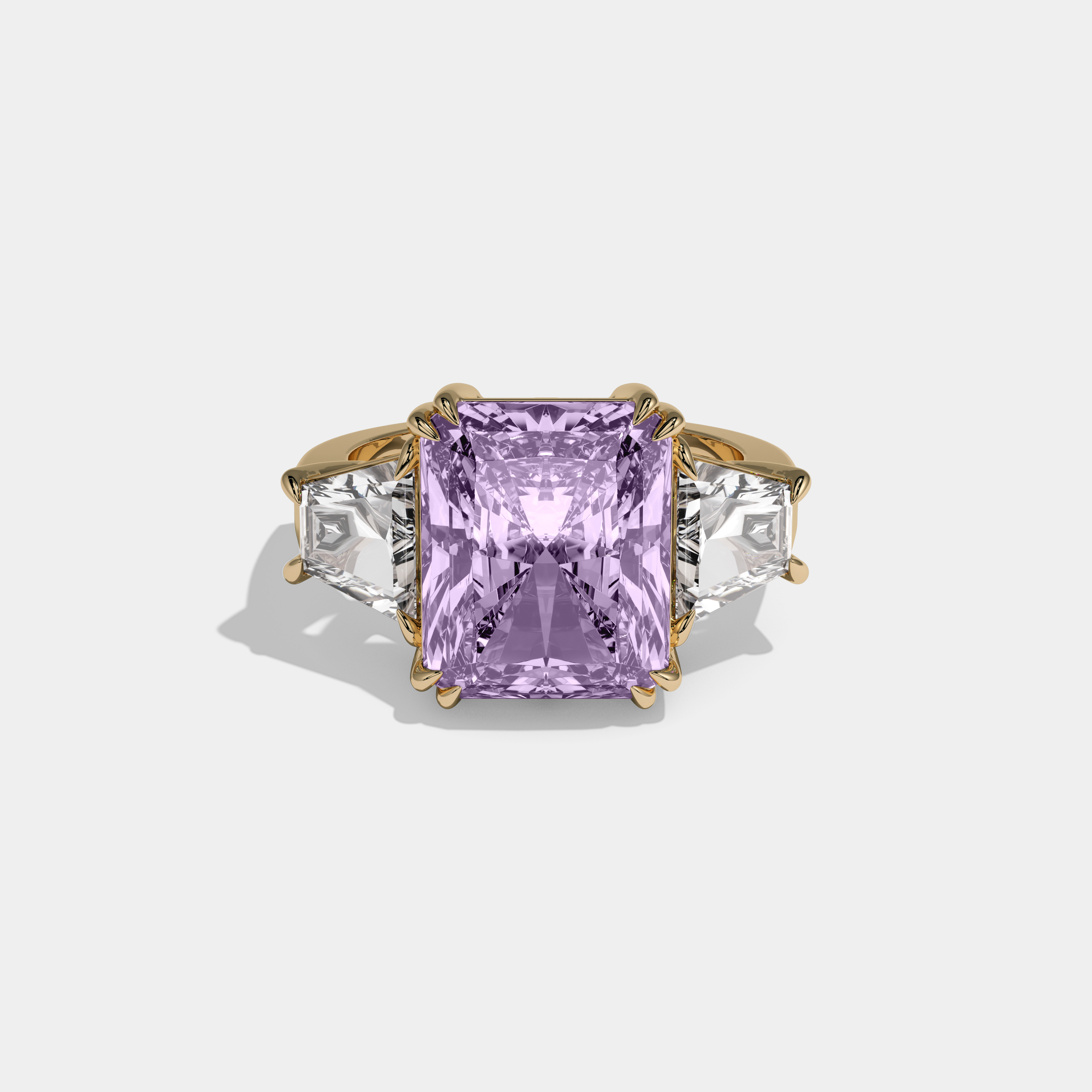 Elizabeth Fancy Purple Radiant Cut Diamond Plain Band With Trapezoid Sides Engagement Ring 7ct 18K Yellow Gold