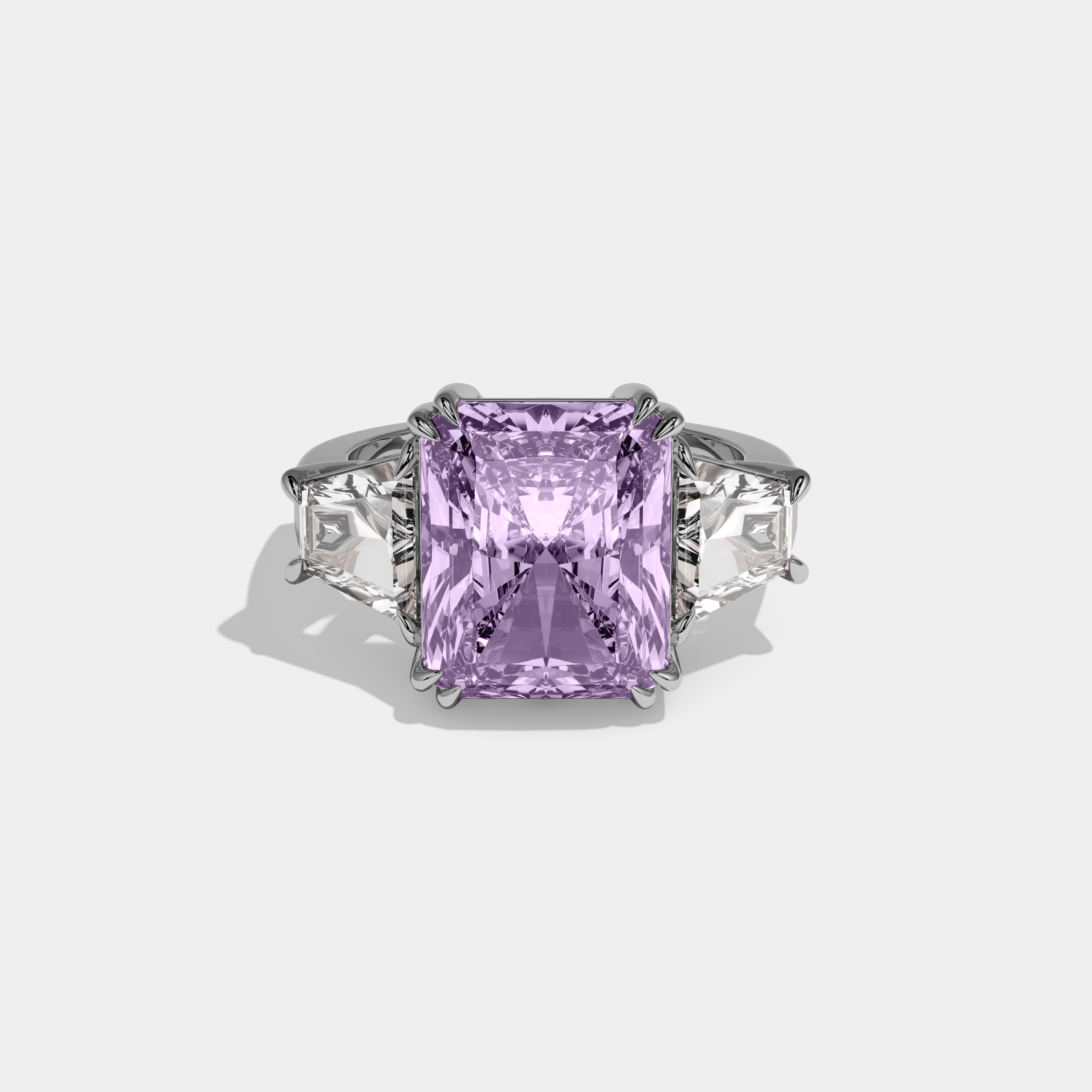 Victoria Fancy Purple Radiant Cut Diamond Plain Band With Trapezoid Sides Engagement Ring 7ct 18K White Gold