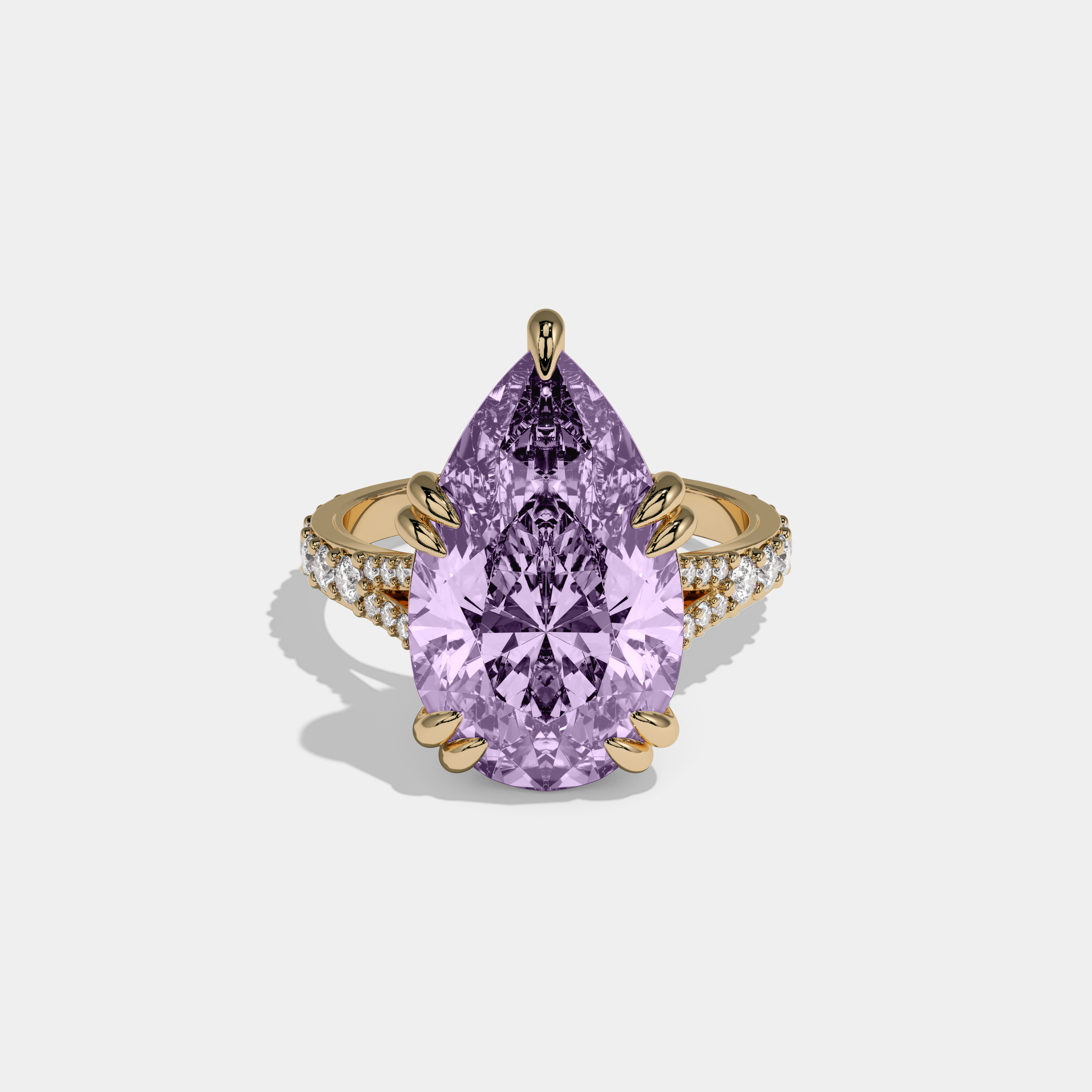 Elizabeth Fancy Purple Pear Brilliant Cut Diamond Band Engagement Ring 8ct 18K Yellow Gold