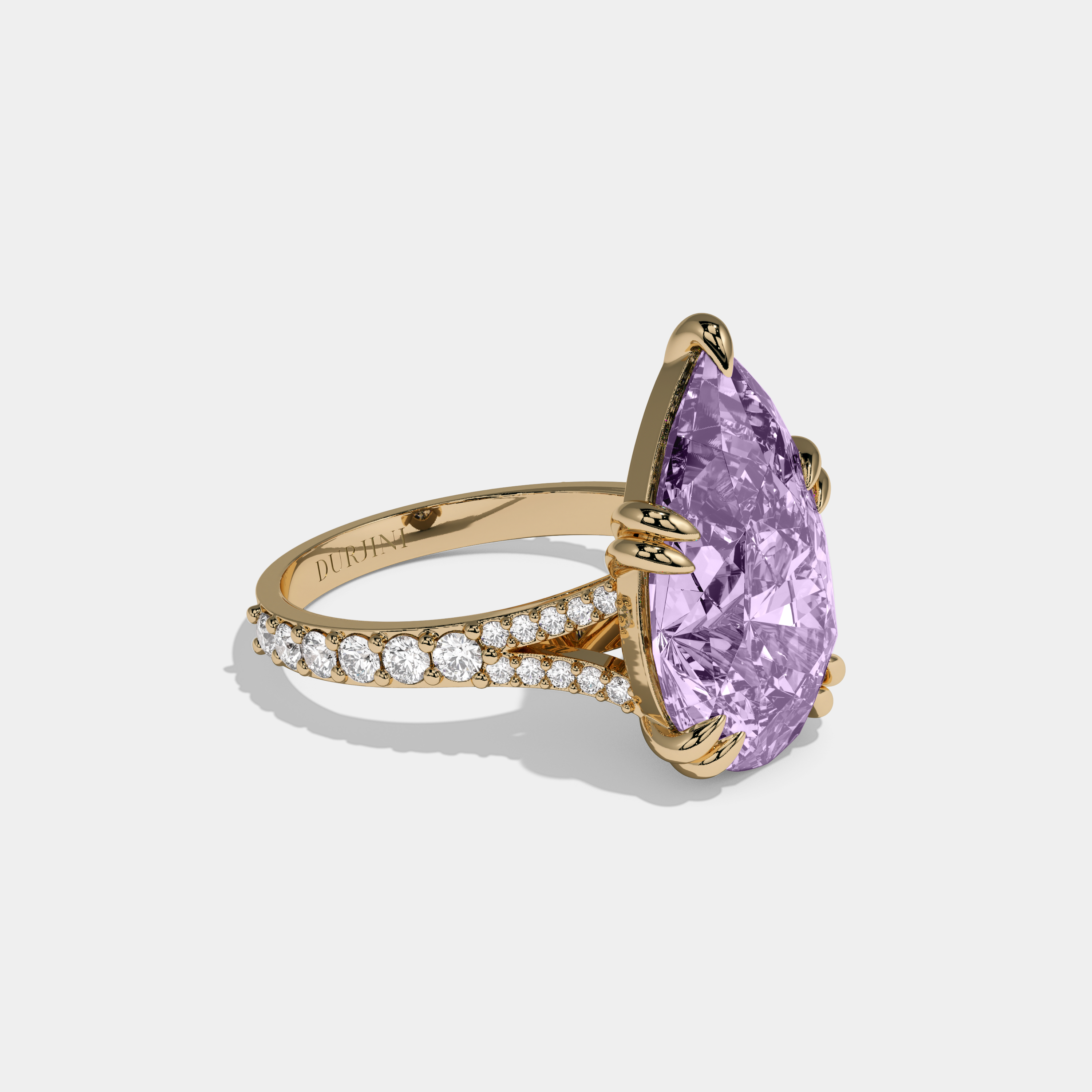 Elizabeth Fancy Purple Pear Brilliant Cut Diamond Band Engagement Ring 8ct 18K Yellow Gold