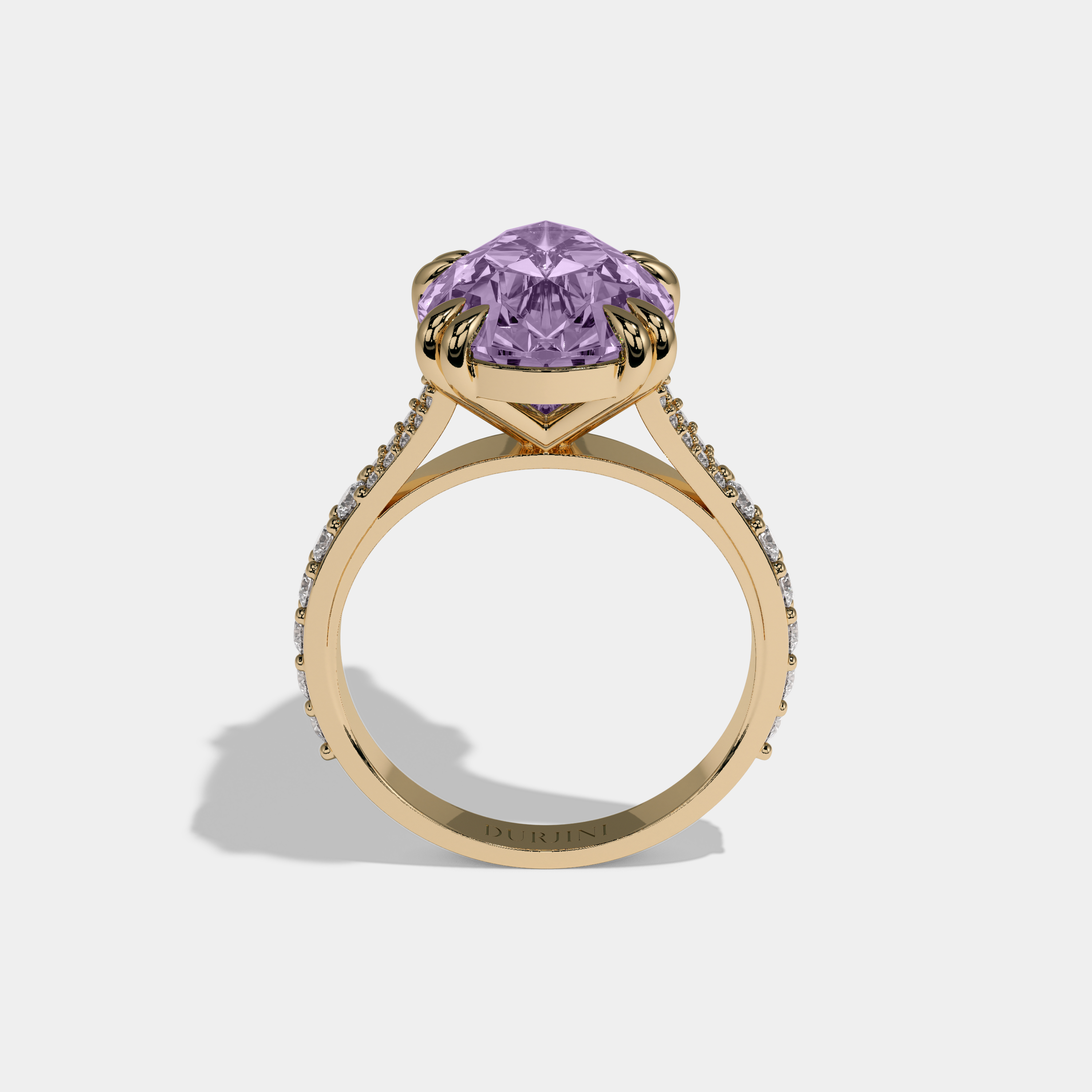 Elizabeth Fancy Purple Pear Brilliant Cut Diamond Band Engagement Ring 8ct 18K Yellow Gold