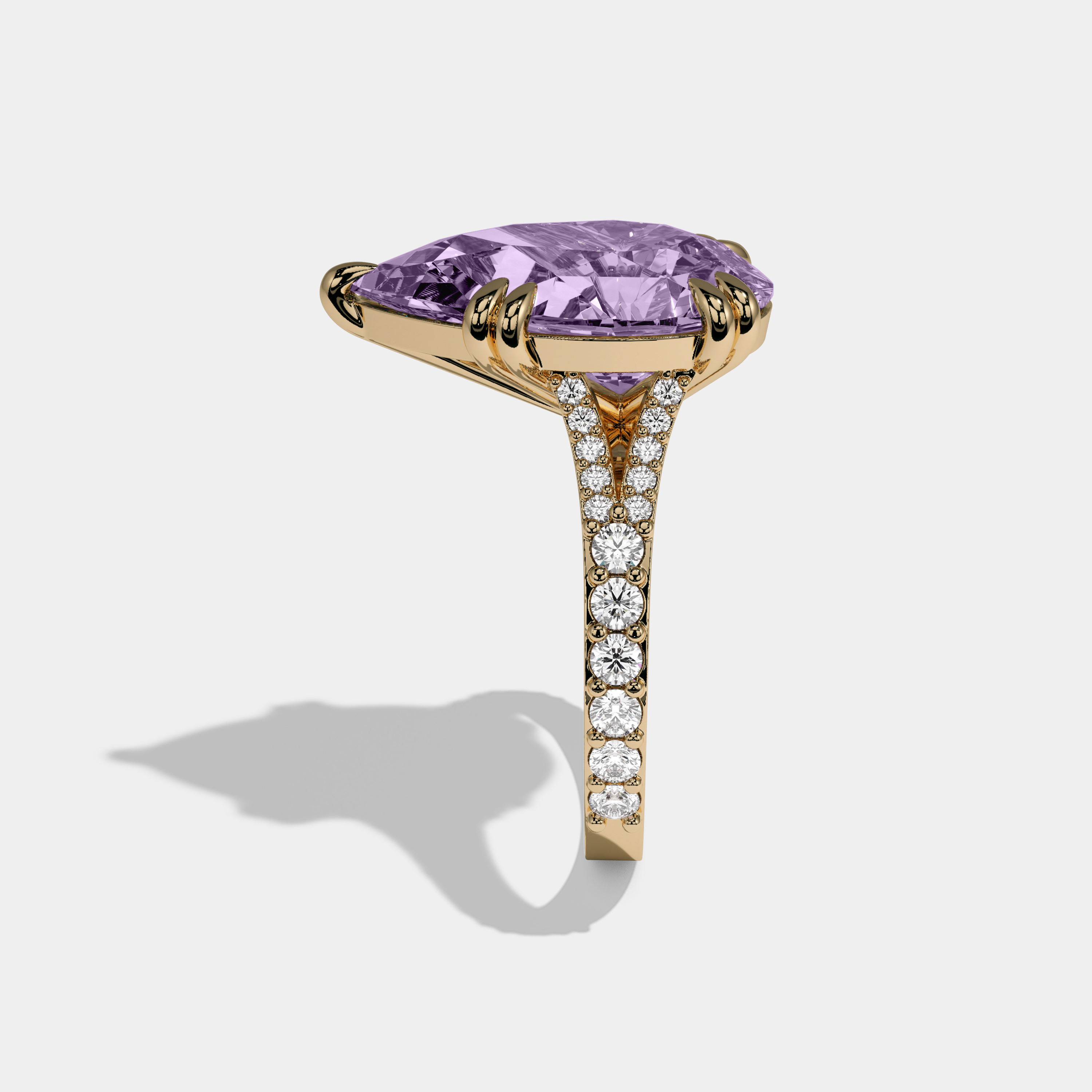 Elizabeth Fancy Purple Pear Brilliant Cut Diamond Band Engagement Ring 8ct 18K Yellow Gold