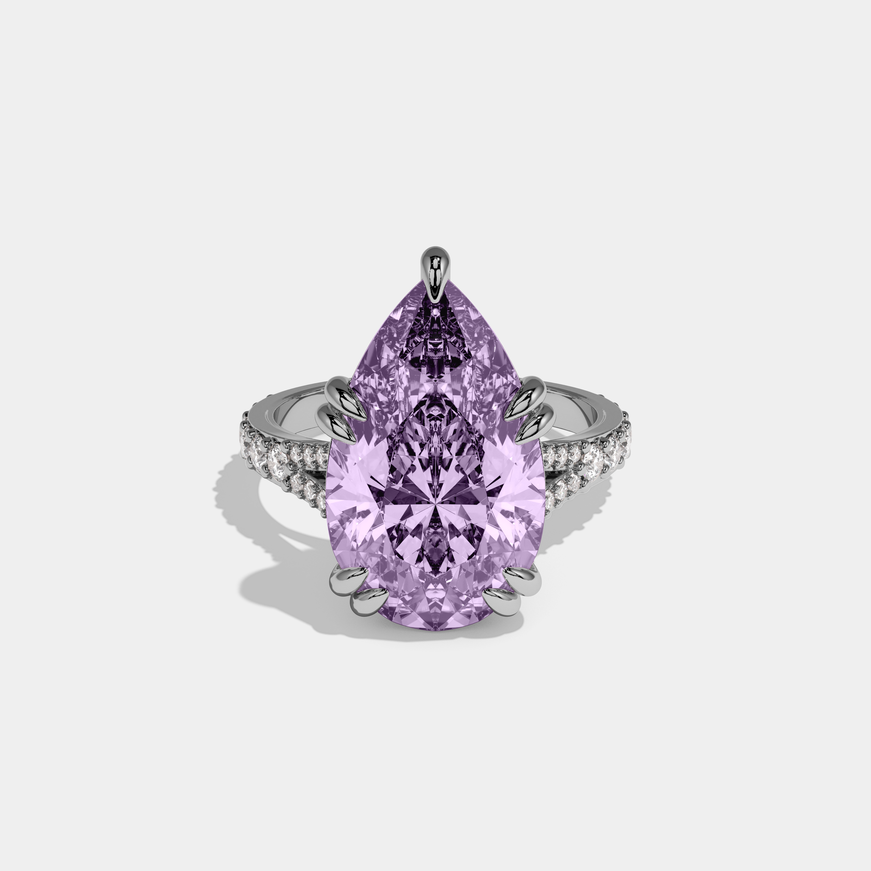 Victoria Fancy Purple Pear Brilliant Cut Diamond Band Engagement Ring 8ct 18K White Gold