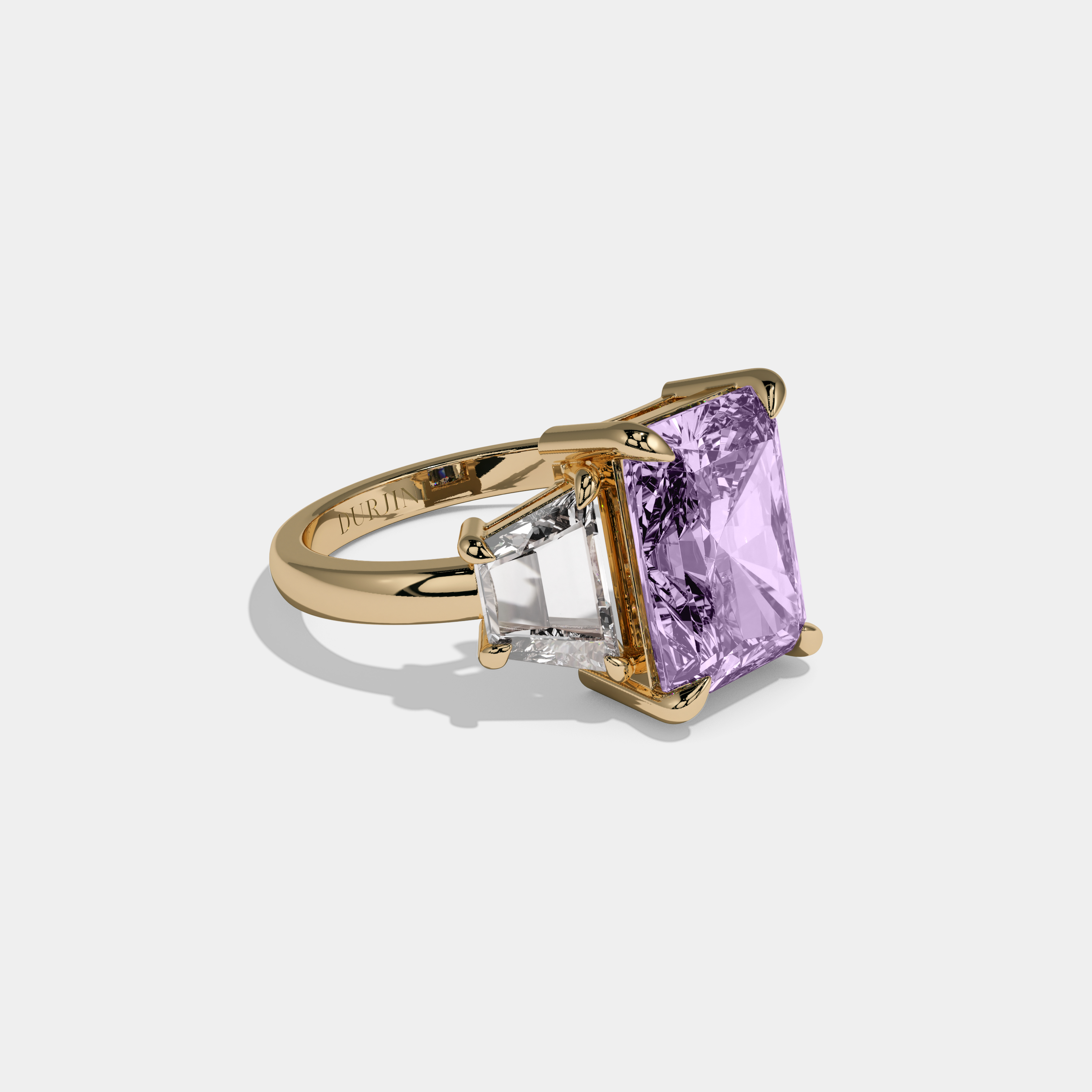 Louise Fancy Purple Radiant Cut Diamond Plain Band With Step Cut Sides Engagement Ring 8ct 18K Yellow Gold