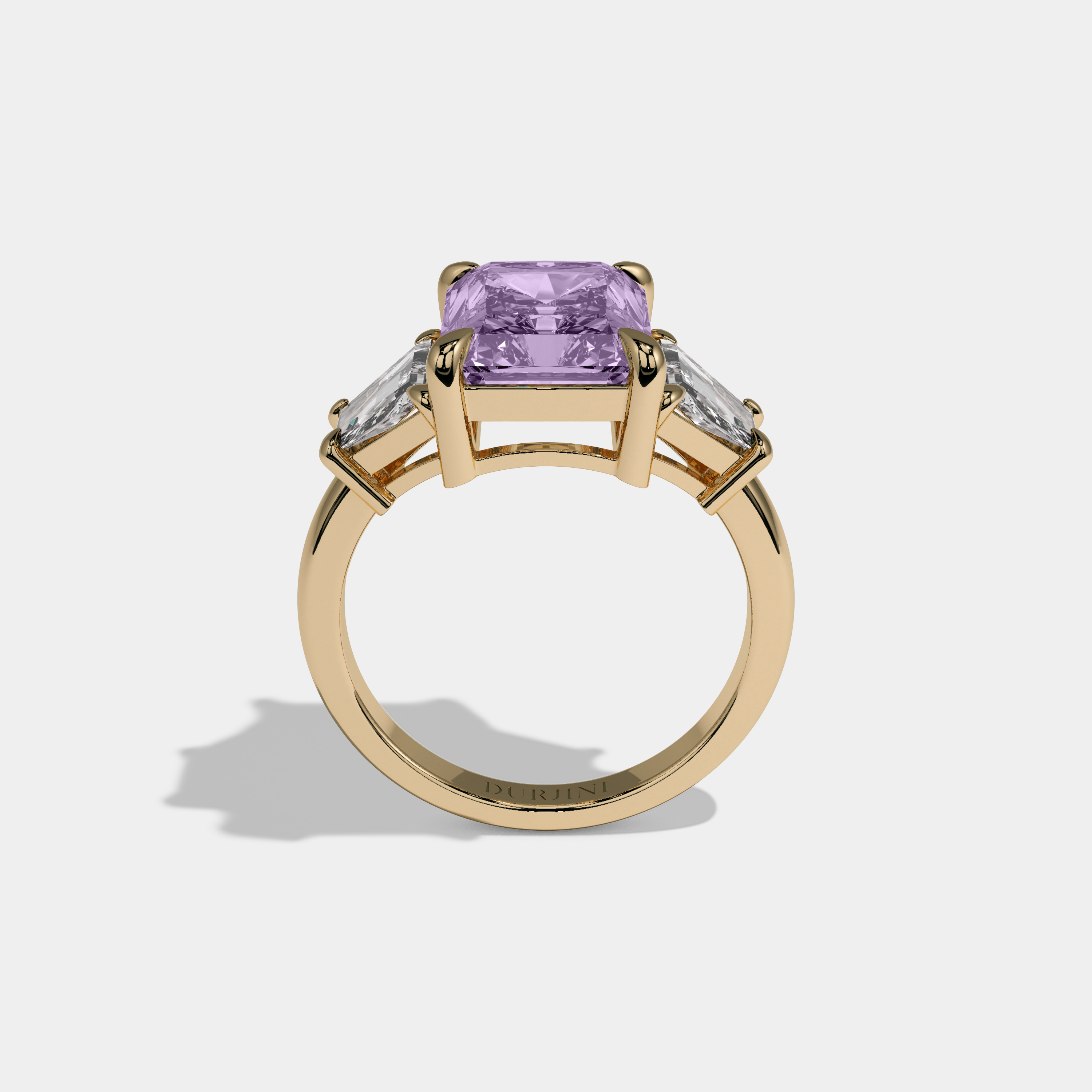 Louise Fancy Purple Radiant Cut Diamond Plain Band With Step Cut Sides Engagement Ring 8ct 18K Yellow Gold
