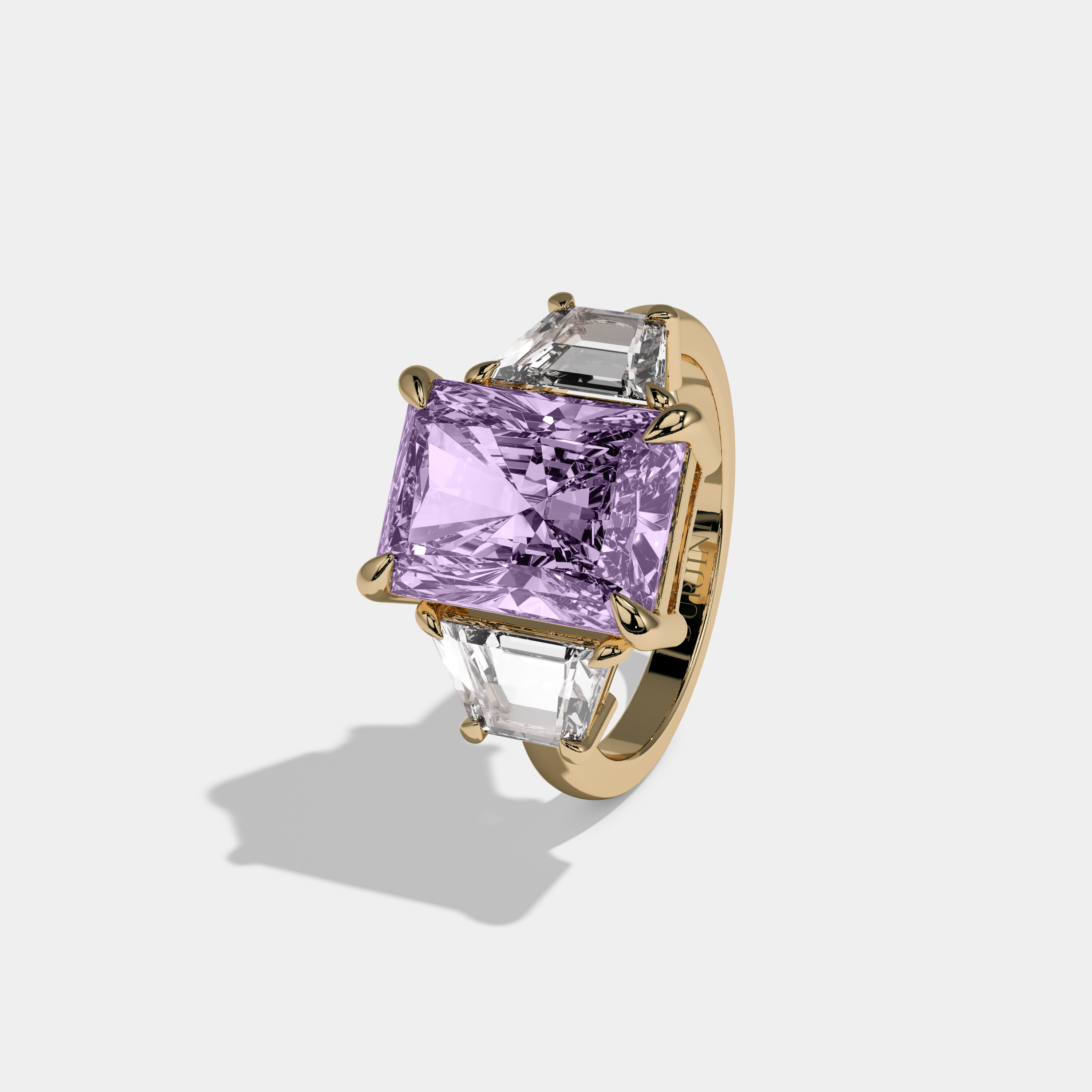 Louise Fancy Purple Radiant Cut Diamond Plain Band With Step Cut Sides Engagement Ring 8ct 18K Yellow Gold