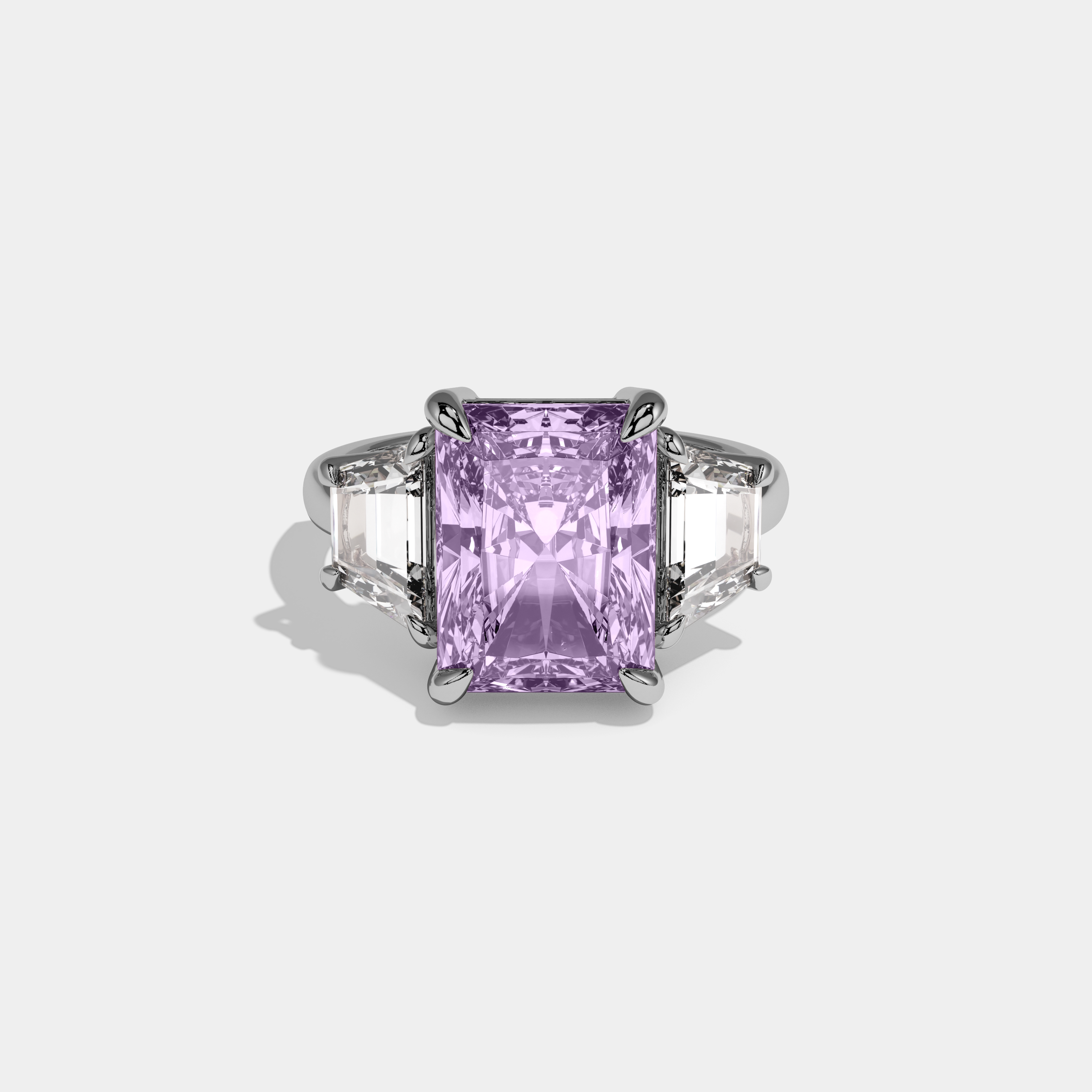 Beatrice Fancy Purple Radiant Cut Diamond Plain Band With Step Cut Sides Engagement Ring 8ct 18K White Gold