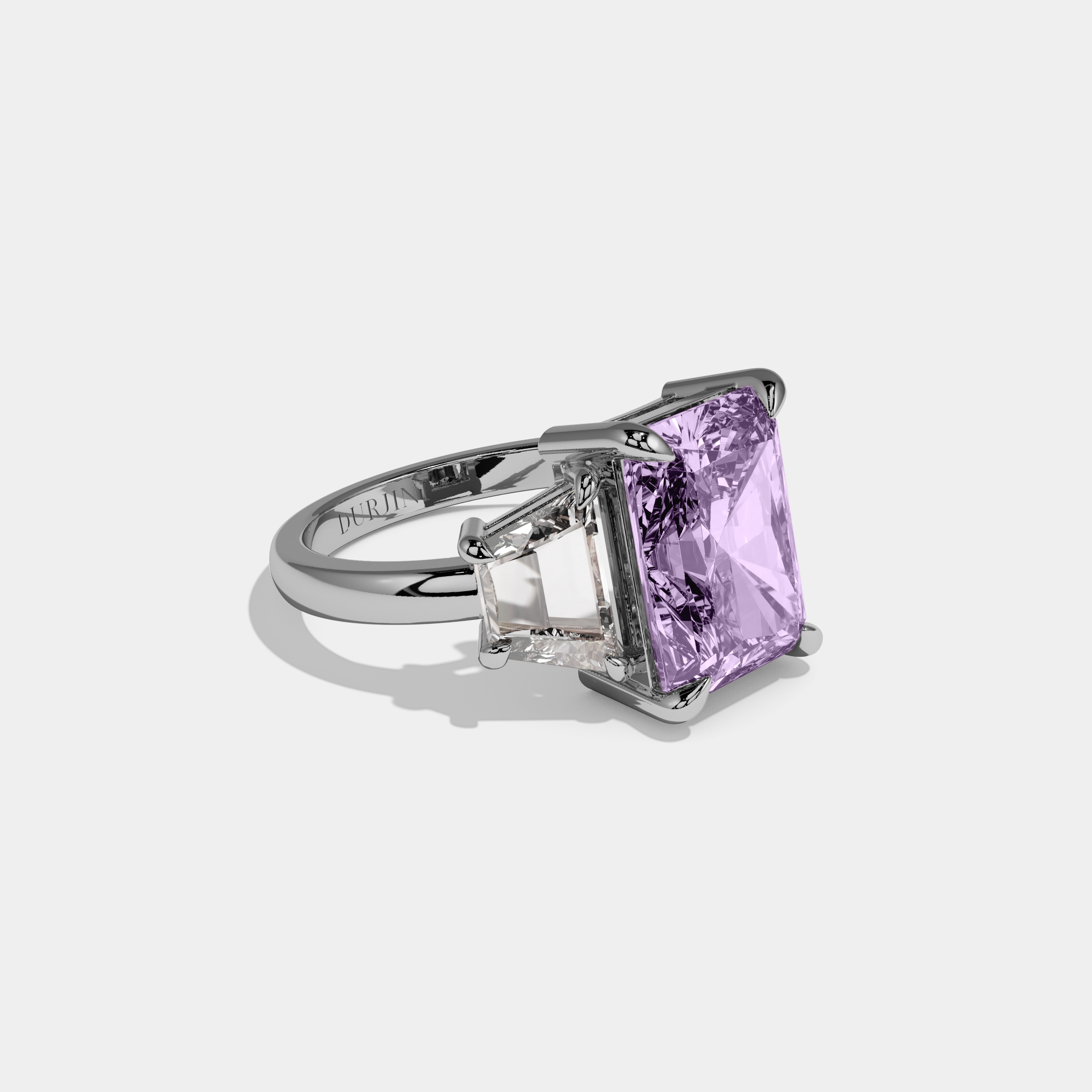 Beatrice Fancy Purple Radiant Cut Diamond Plain Band With Step Cut Sides Engagement Ring 8ct 18K White Gold