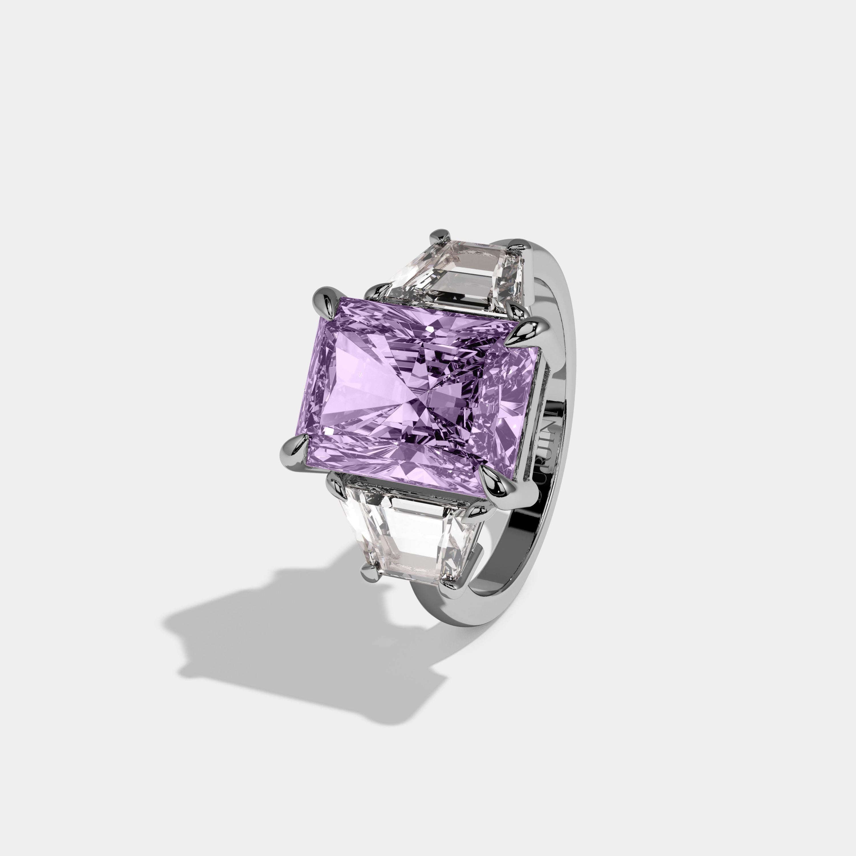 Beatrice Fancy Purple Radiant Cut Diamond Plain Band With Step Cut Sides Engagement Ring 8ct 18K White Gold