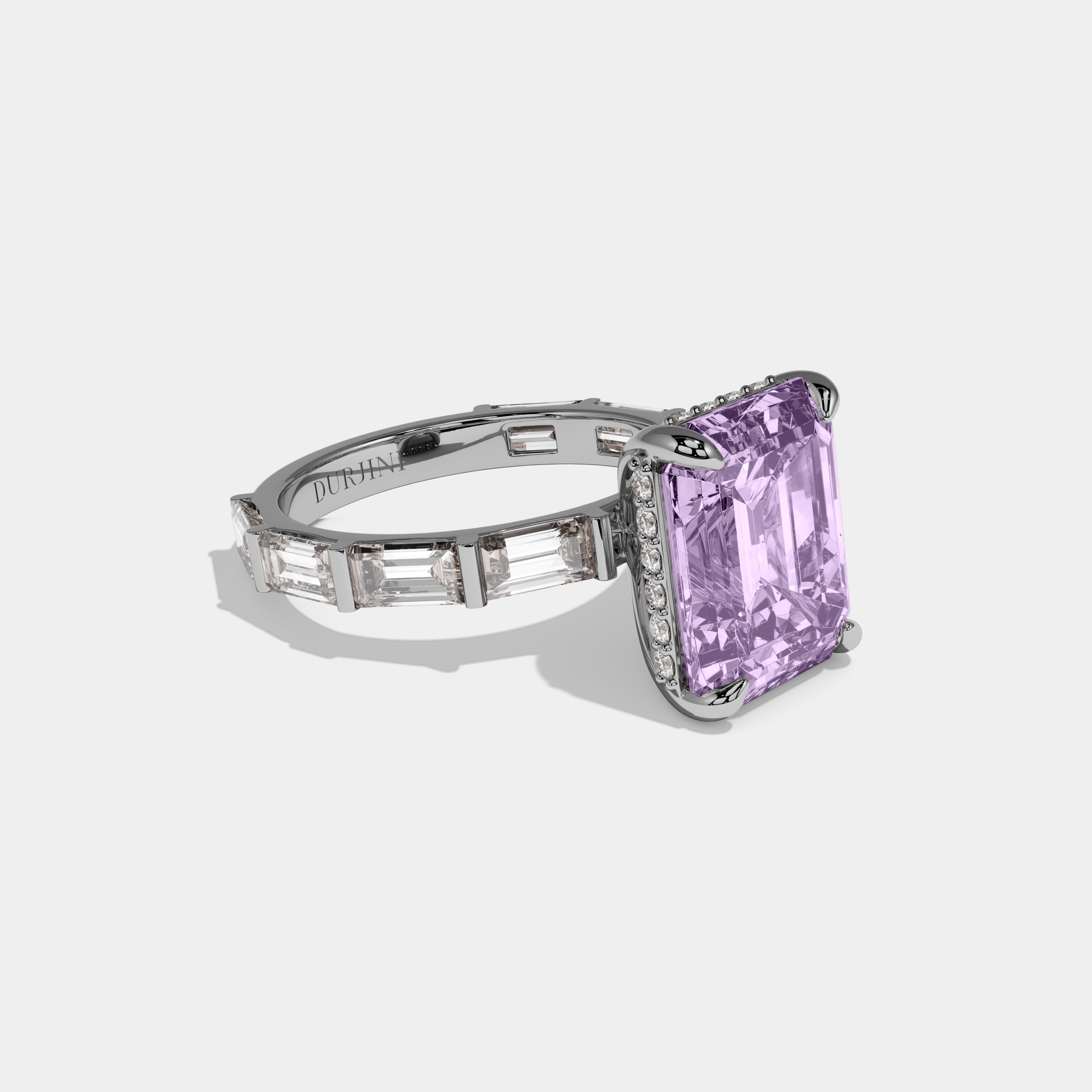 Eugenie Fancy Purple Emerald Cut Diamond Emerald Band Engagement Ring 7ct 18K White Gold