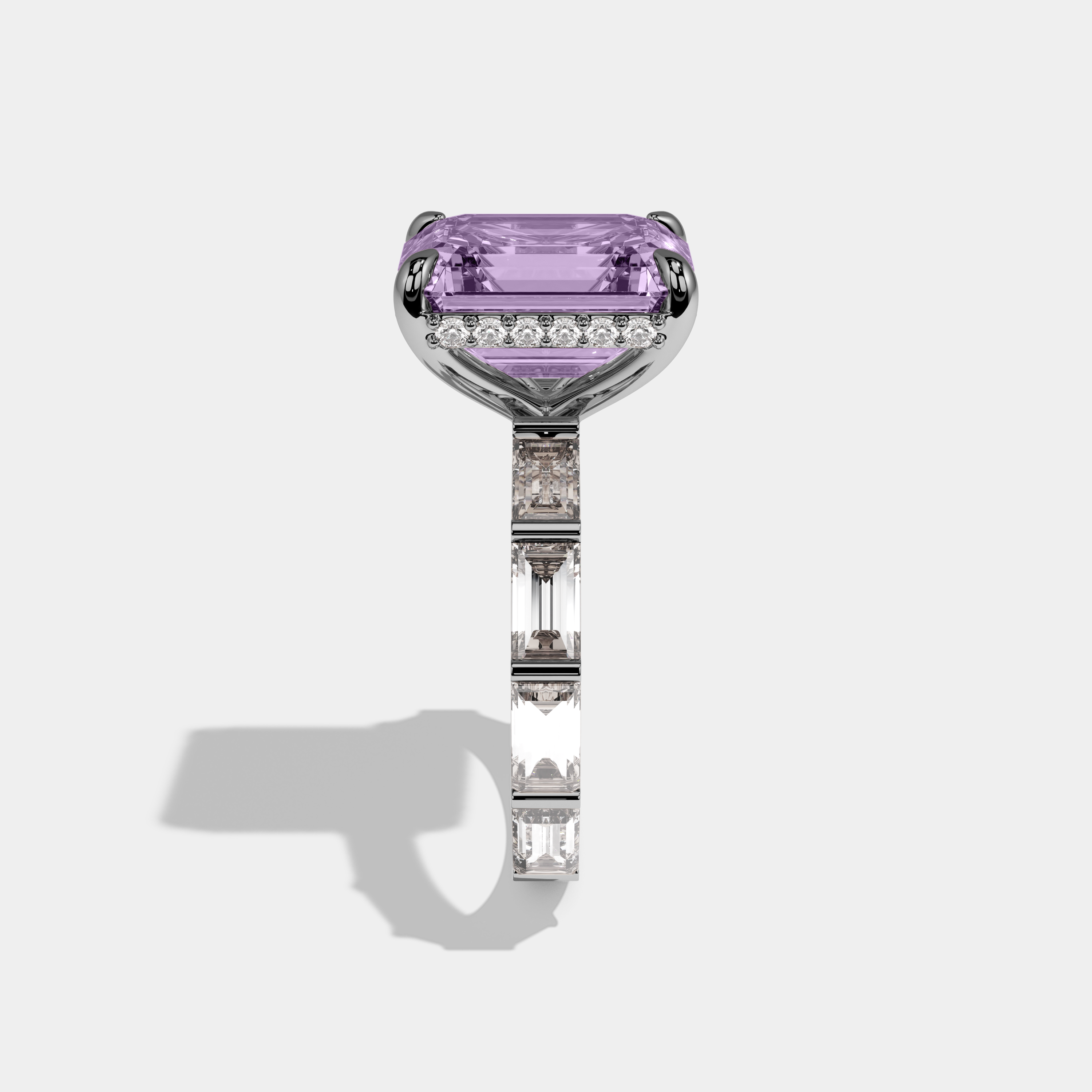 Eugenie Fancy Purple Emerald Cut Diamond Emerald Band Engagement Ring 7ct 18K White Gold