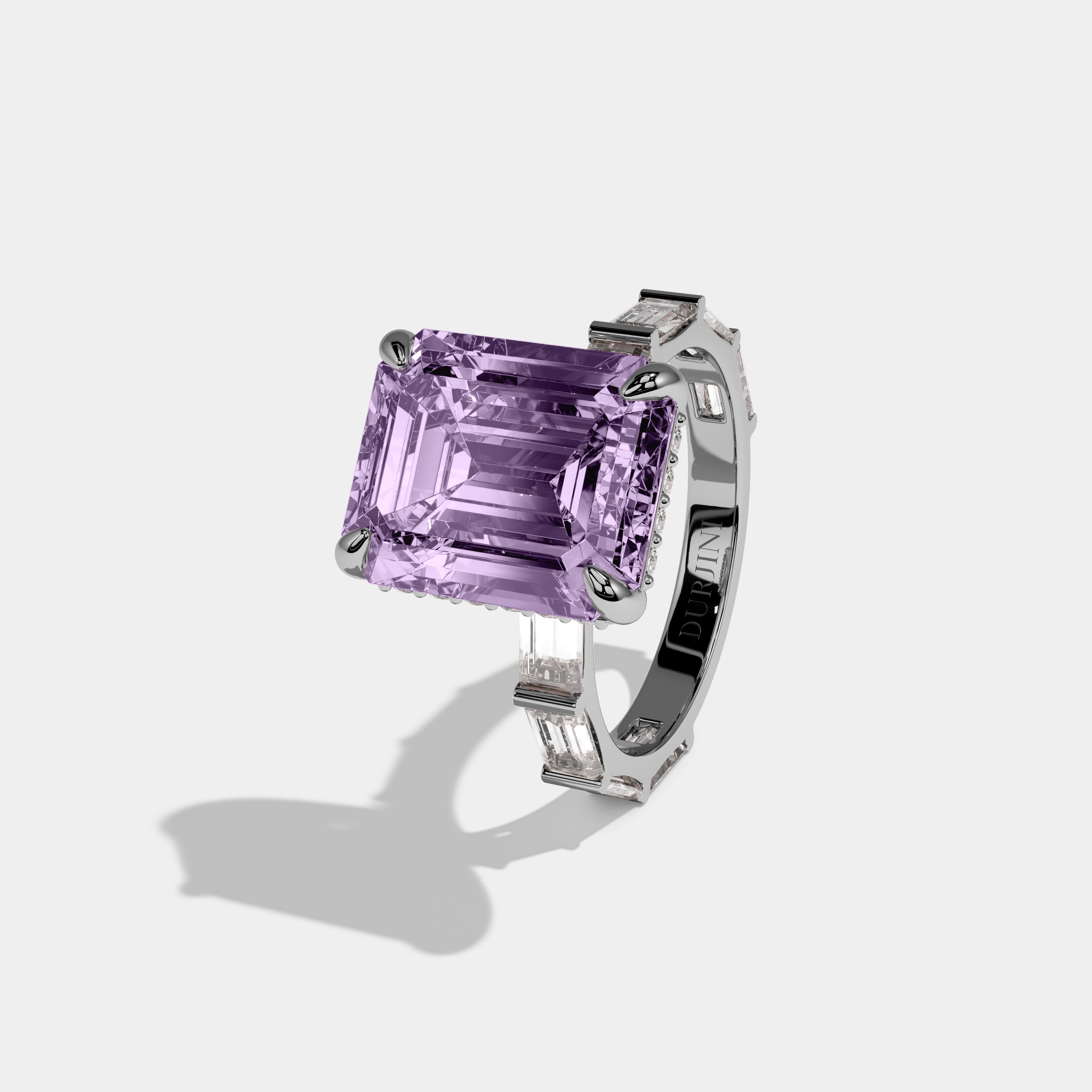 Eugenie Fancy Purple Emerald Cut Diamond Emerald Band Engagement Ring 7ct 18K White Gold