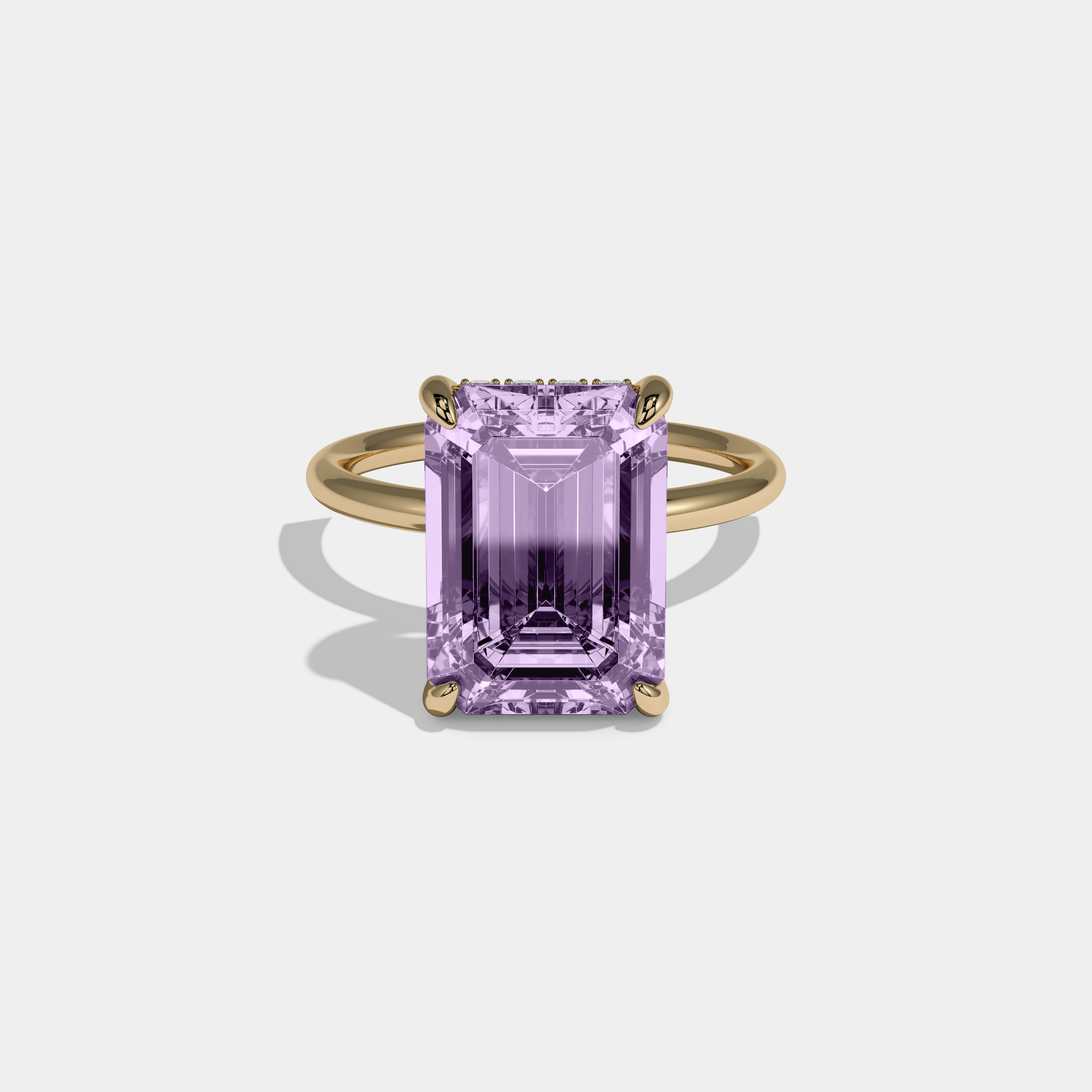 Mary Fancy Purple Emerald Brilliant Cut Diamond Plain Band With Hidden Halo 6.5ct 18K Yellow Gold