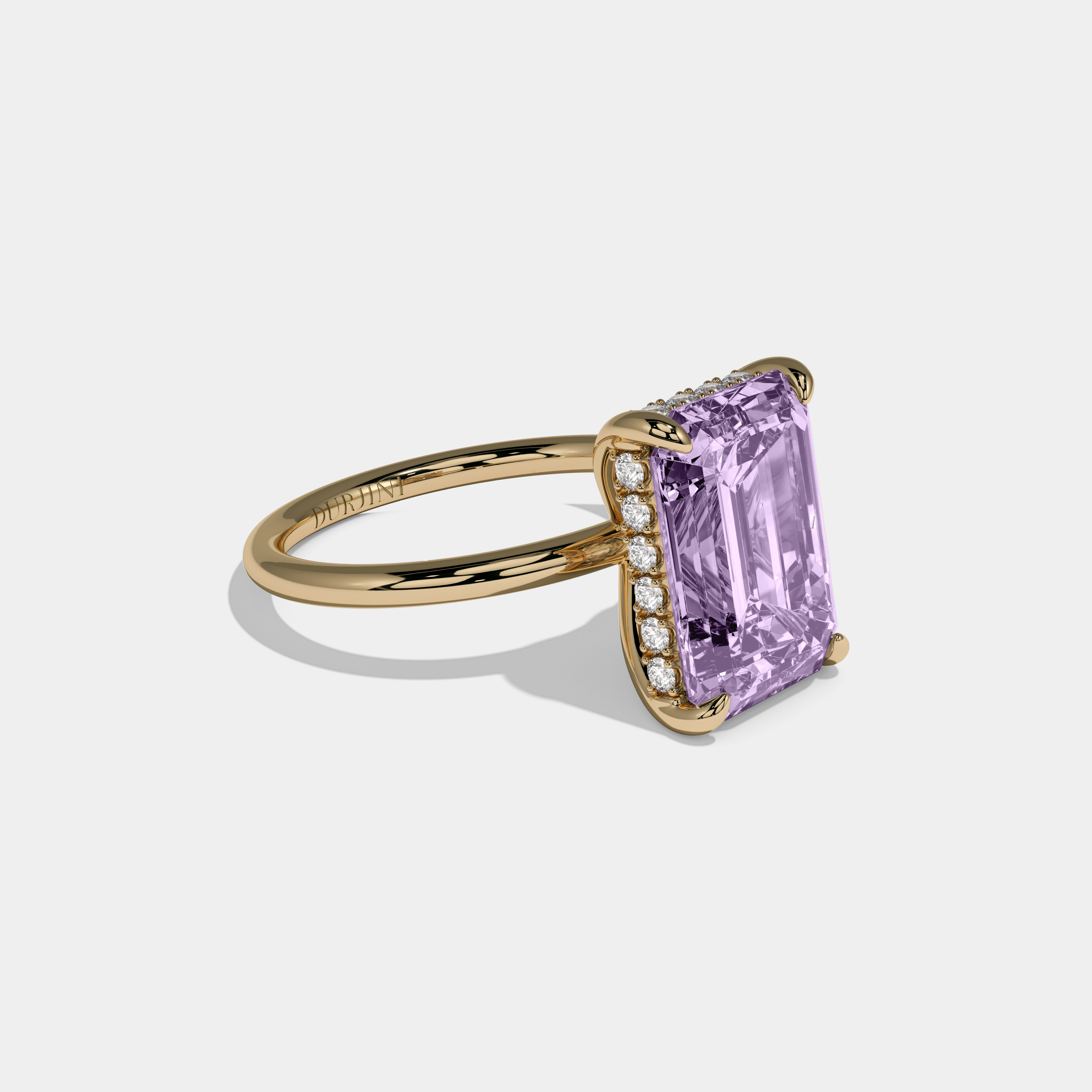 Mary Fancy Purple Emerald Brilliant Cut Diamond Plain Band With Hidden Halo 6.5ct 18K Yellow Gold