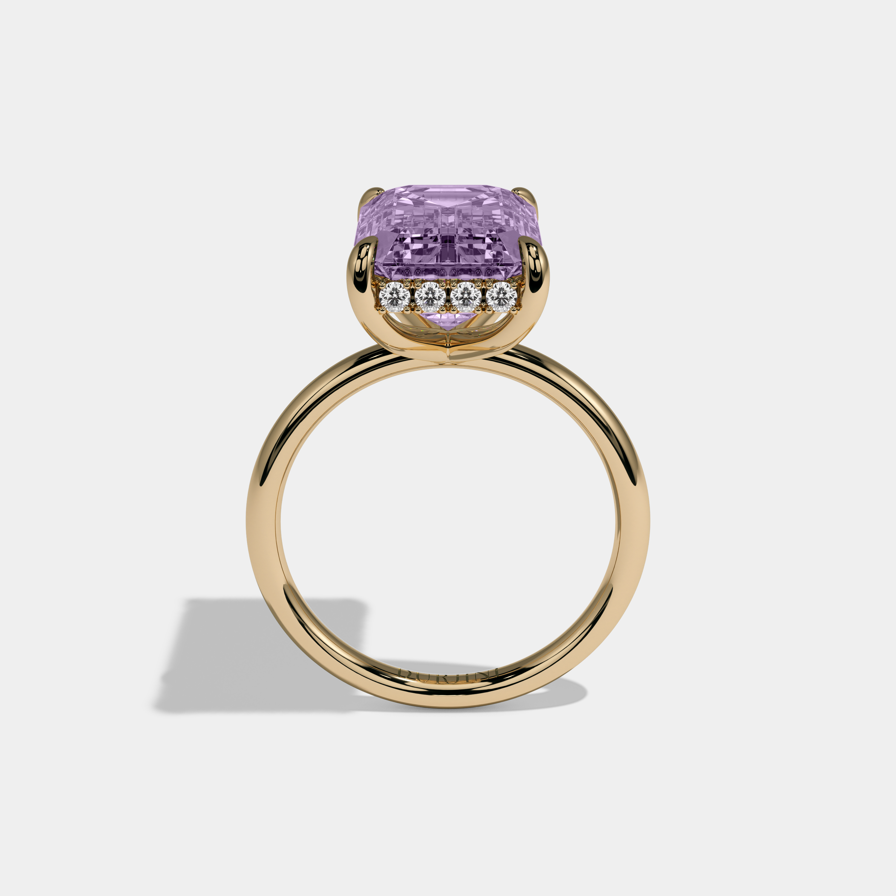 Mary Fancy Purple Emerald Brilliant Cut Diamond Plain Band With Hidden Halo 6.5ct 18K Yellow Gold