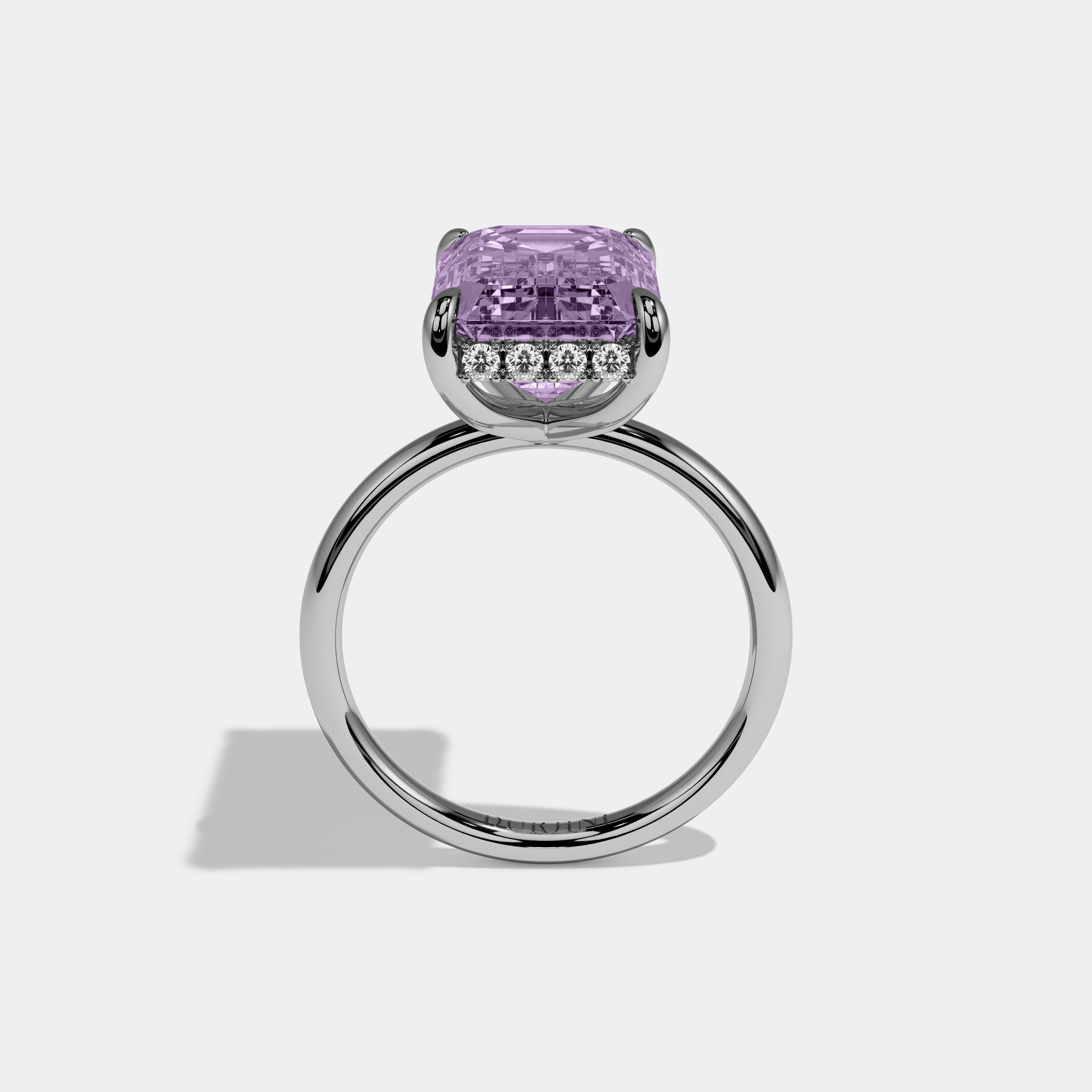 Elizabeth Fancy Purple Emerald Brilliant Cut Diamond Plain Band With Hidden Halo 6.5ct 18K White Gold