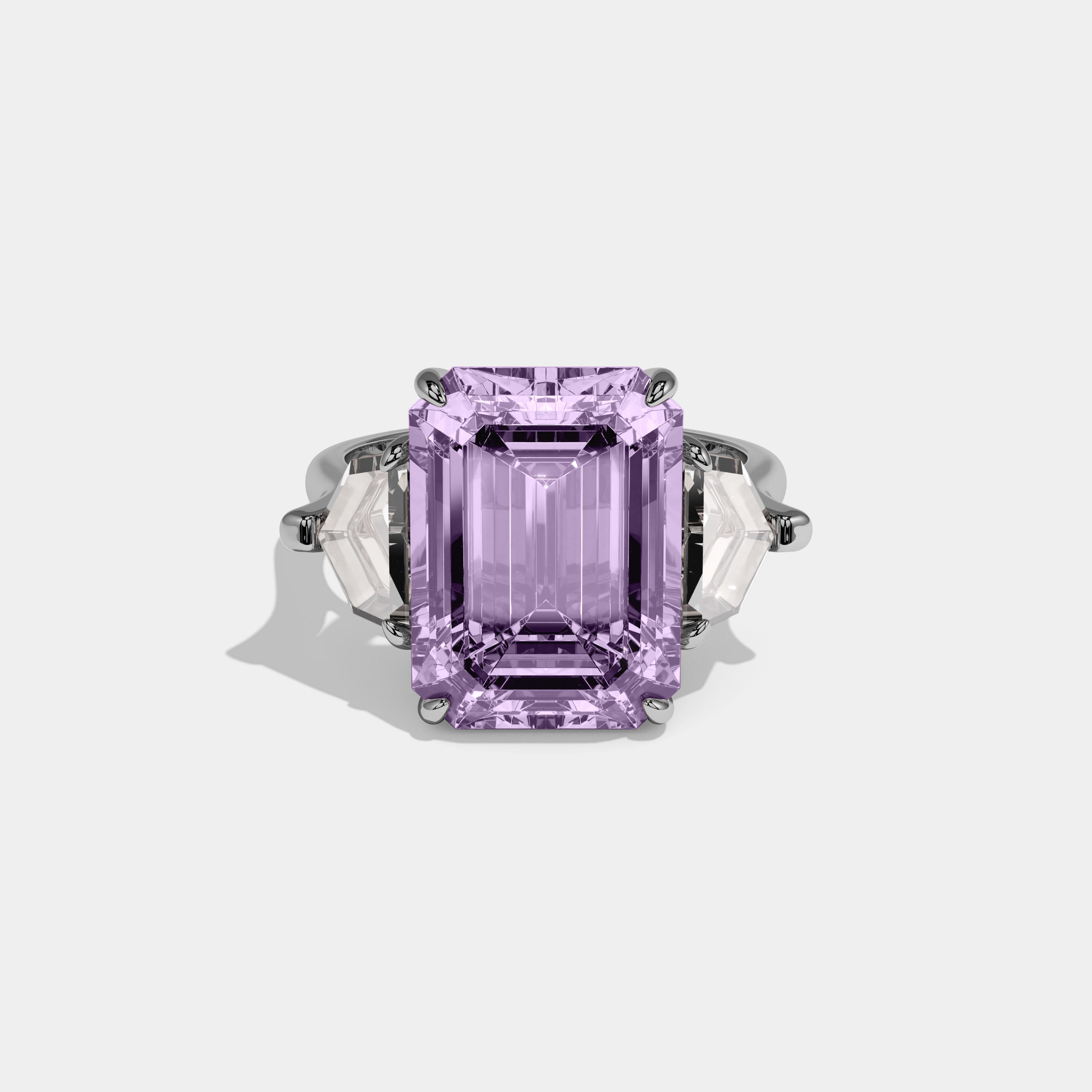 Elizabeth Fancy Purple Emerald Cut Diamond Plain Band Engagement Ring With Pentagon Sides 9ct 18K White Gold