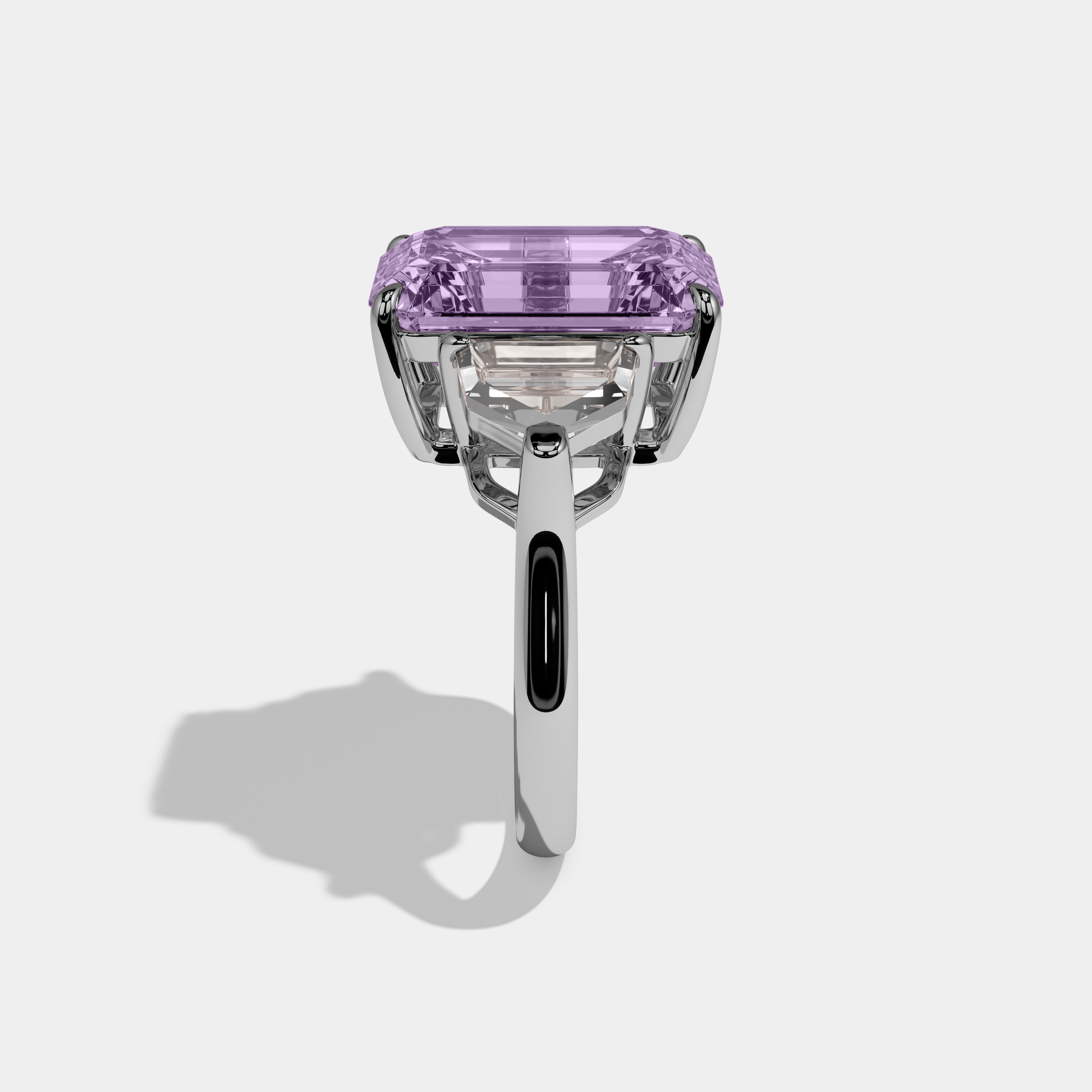 Elizabeth Fancy Purple Emerald Cut Diamond Plain Band Engagement Ring With Pentagon Sides 9ct 18K White Gold