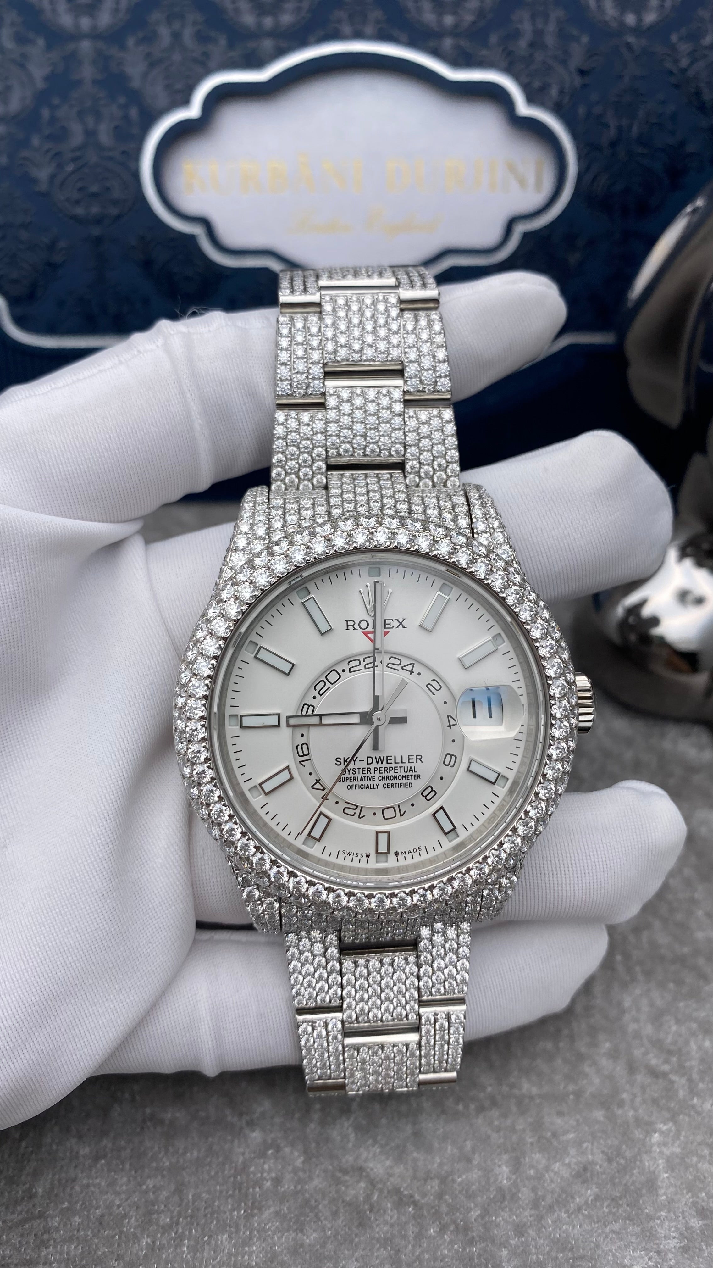 Rolex Sky Dweller 42 mm White Index Dial Stainless Steel Diamond Watch 326934