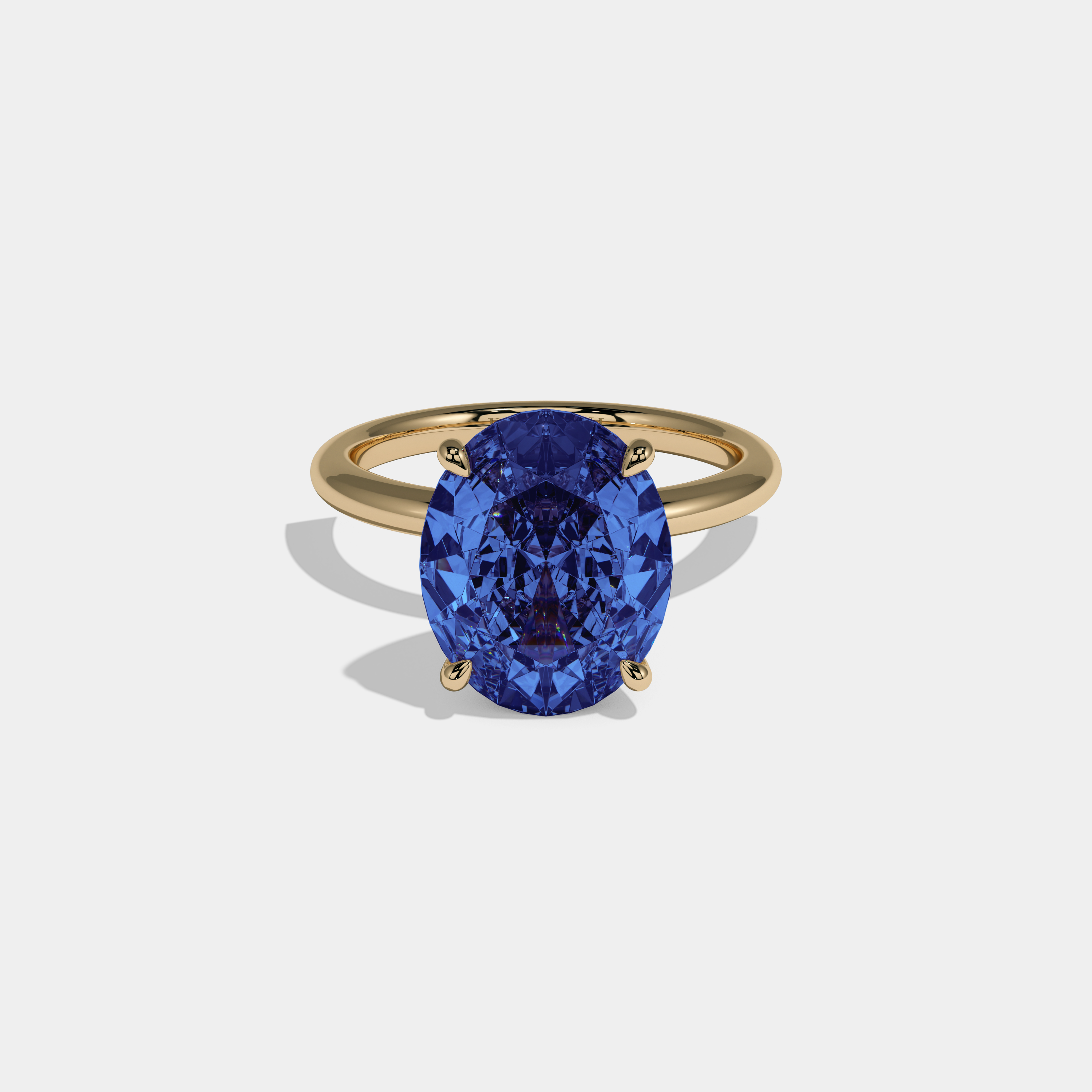 Mary Fancy Dark Blue Oval Cut Diamond Plain Band Engagement Ring 6.5ct 18K Yellow Gold
