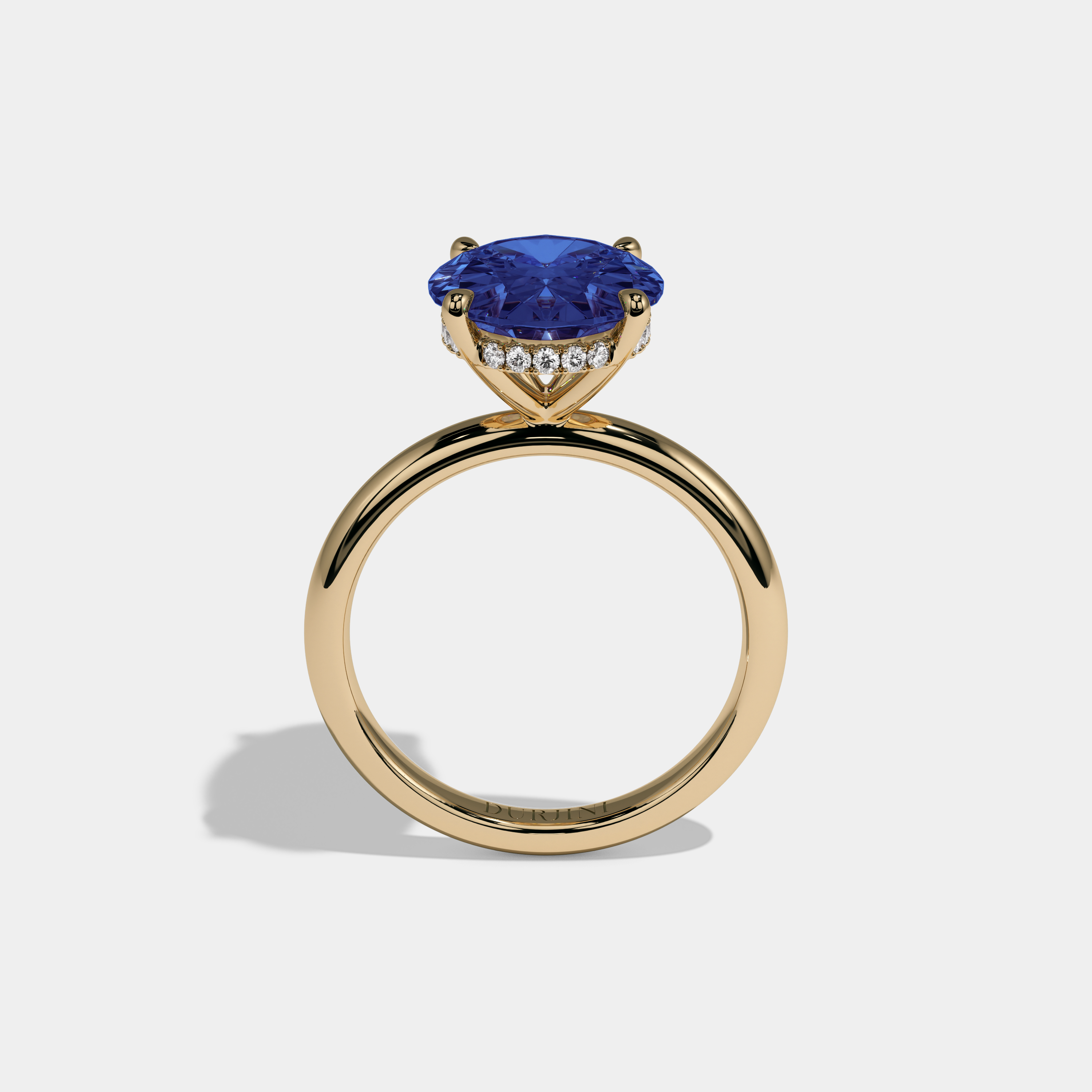 Mary Fancy Dark Blue Oval Cut Diamond Plain Band Engagement Ring 6.5ct 18K Yellow Gold