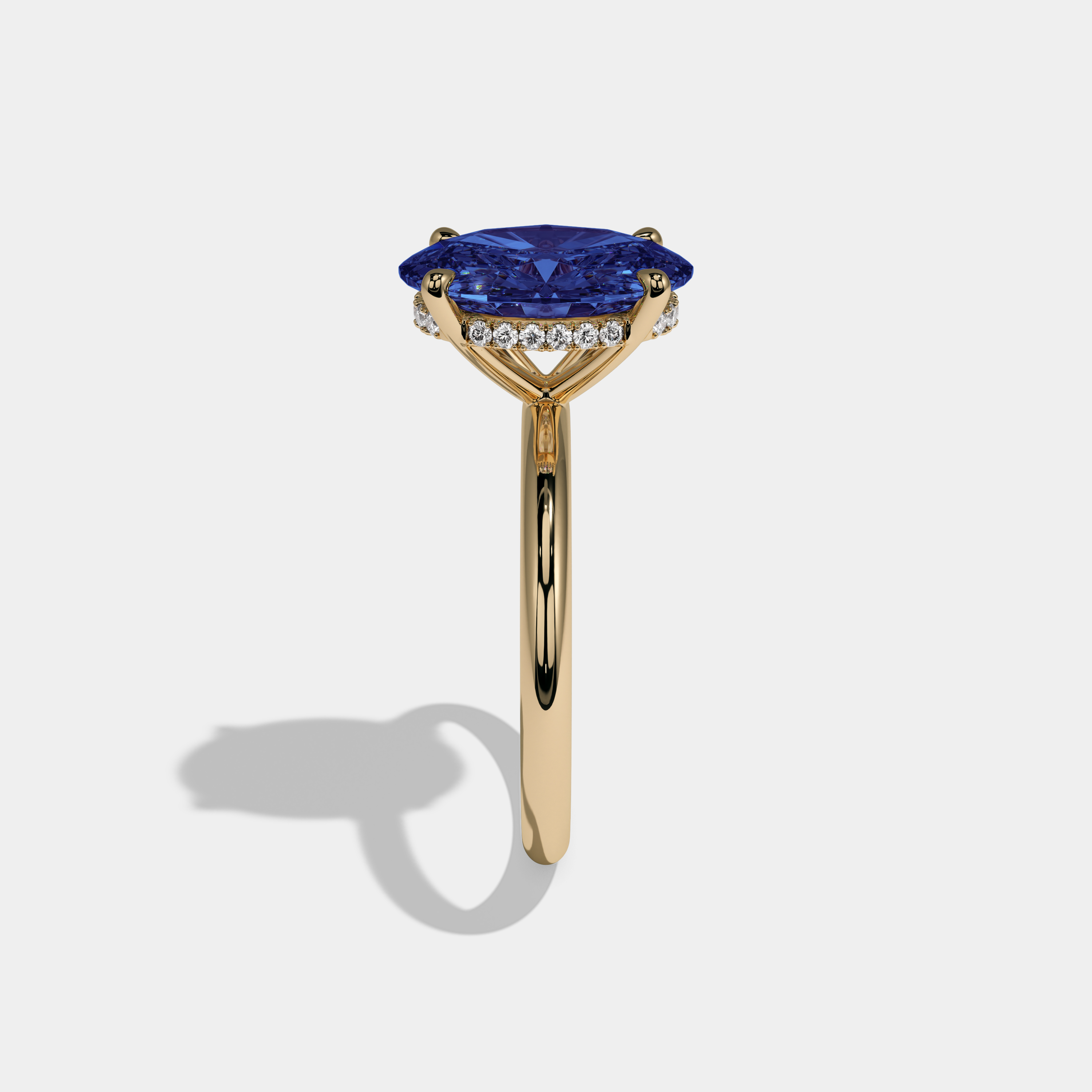 Mary Fancy Dark Blue Oval Cut Diamond Plain Band Engagement Ring 6.5ct 18K Yellow Gold