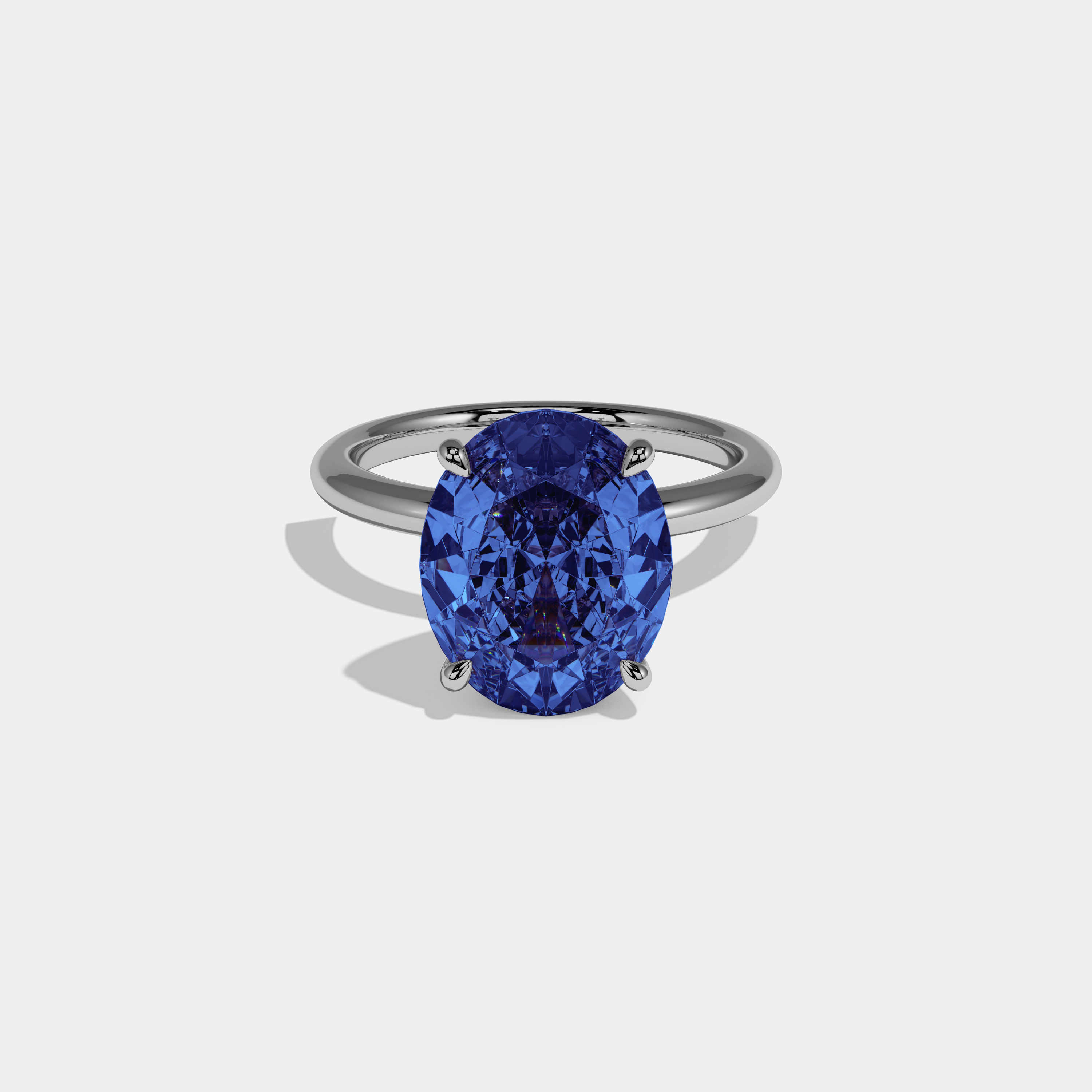 Sophia Fancy Dark Blue Oval Cut Diamond Plain Band Engagement Ring 6.5ct 18K White Gold