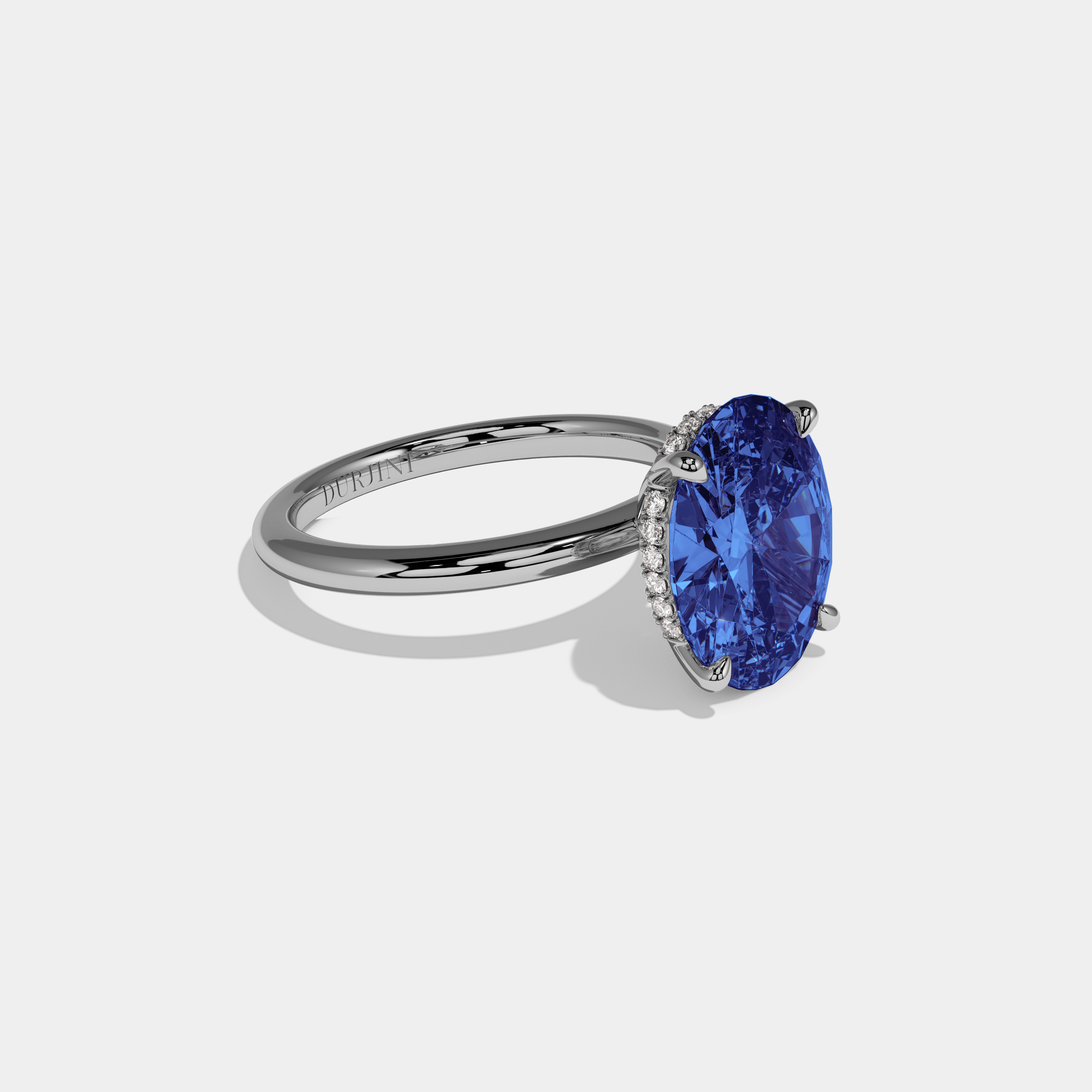 Sophia Fancy Dark Blue Oval Cut Diamond Plain Band Engagement Ring 6.5ct 18K White Gold