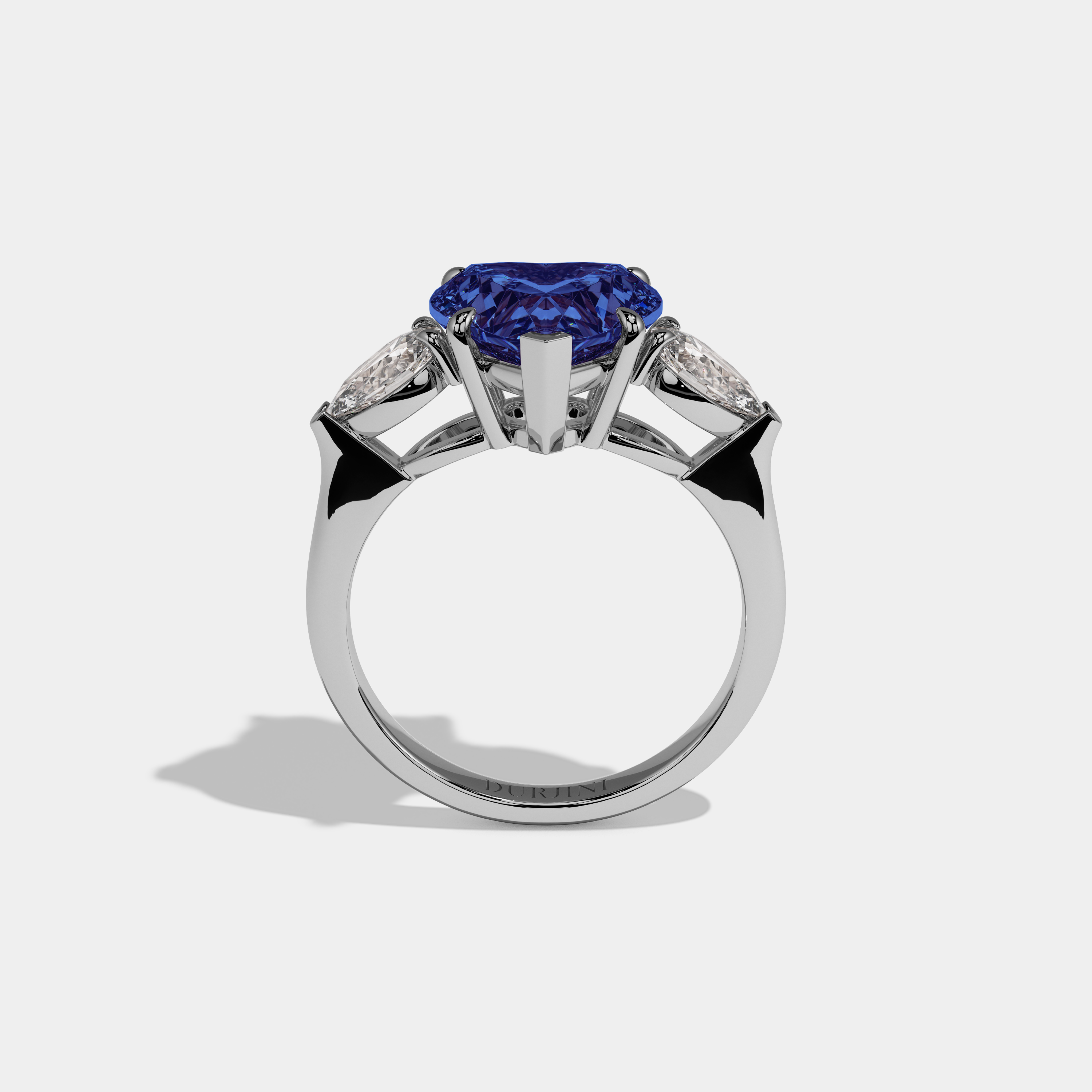 Sophia Fancy Dark Blue Heart Cut Diamond Plain Band With Pear Cut Sides Engagement Ring 8ct 18K White Gold