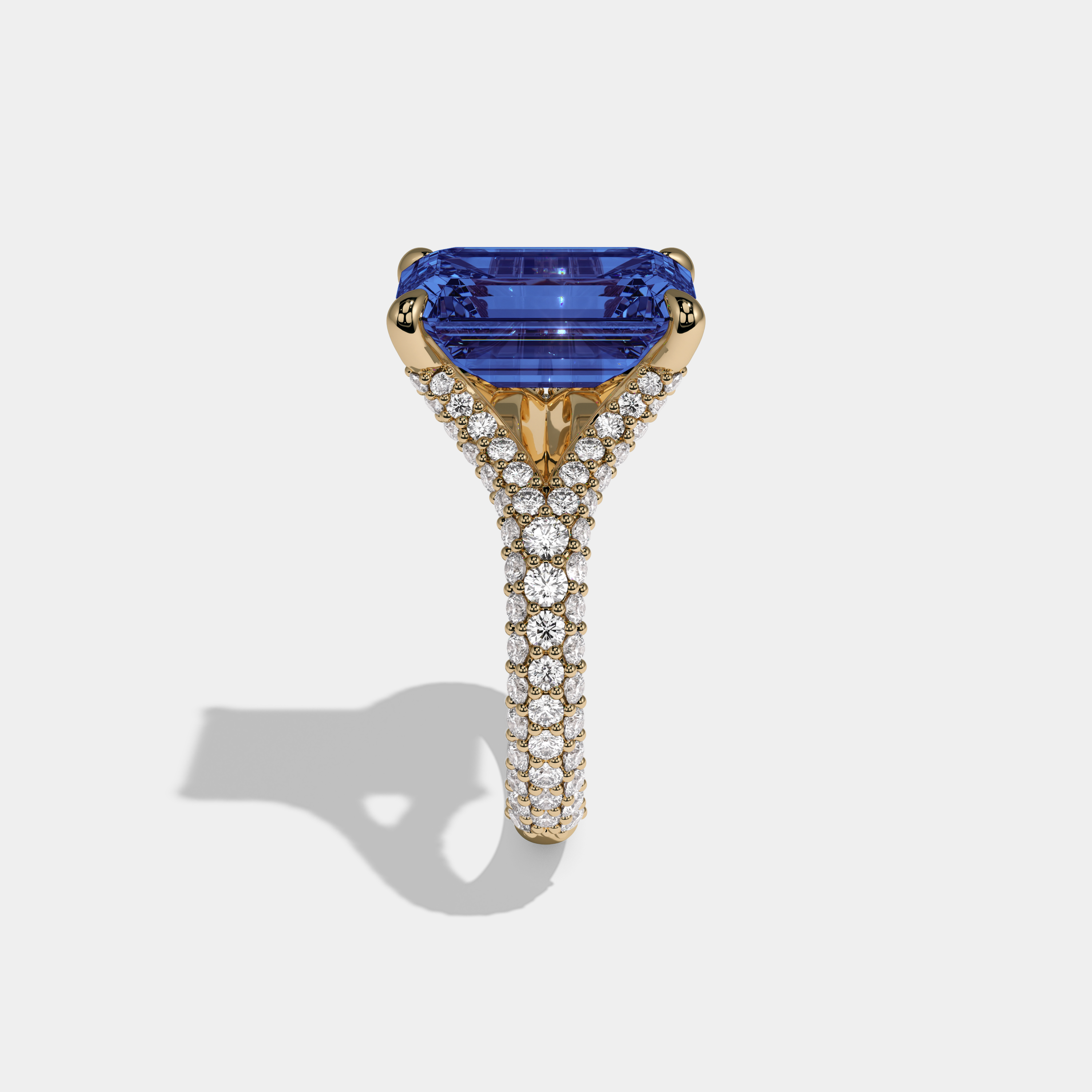 Mary Fancy Dark Blue Emerald Cut Diamond Band Engagement Ring 8ct 18K Yellow Gold