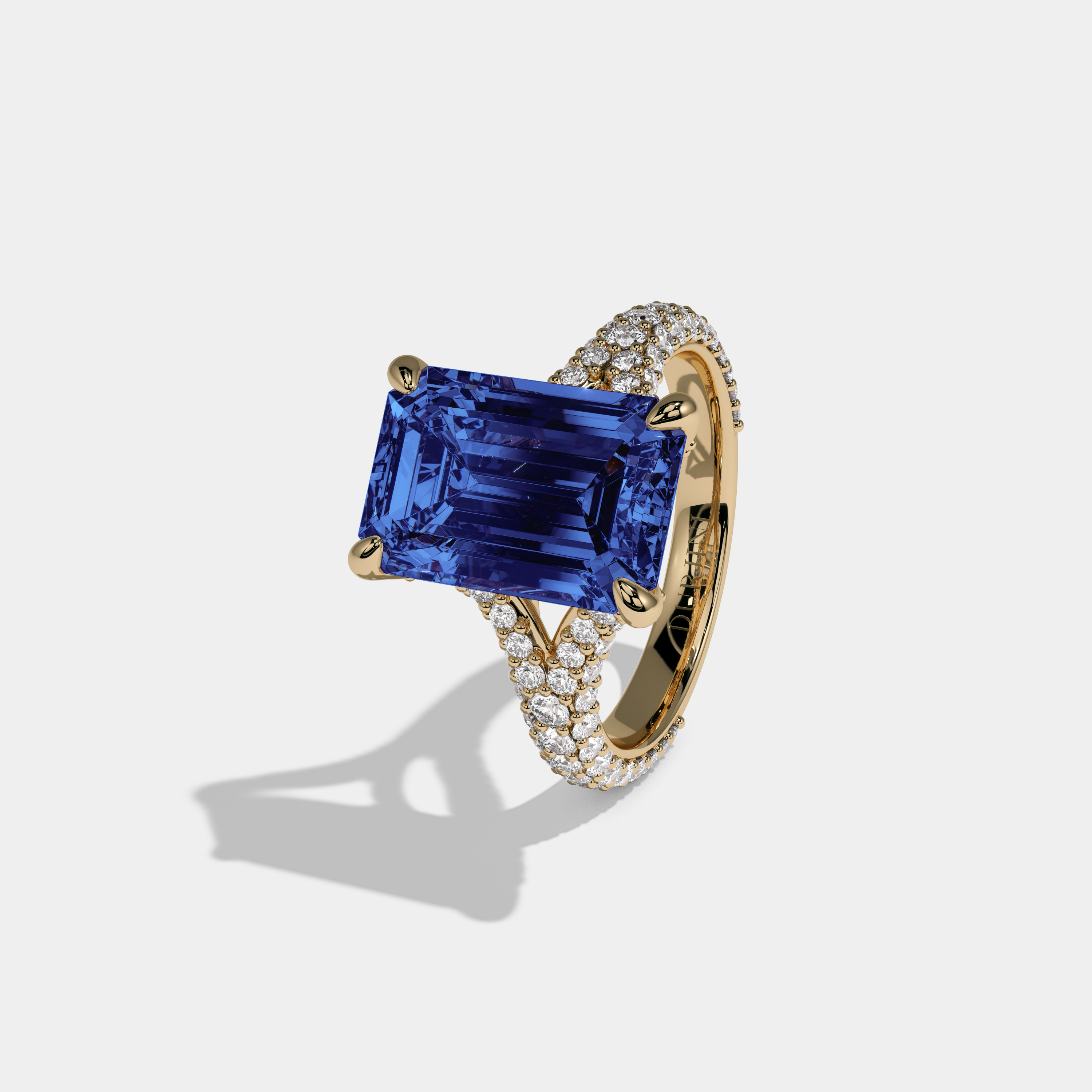 Mary Fancy Dark Blue Emerald Cut Diamond Band Engagement Ring 8ct 18K Yellow Gold