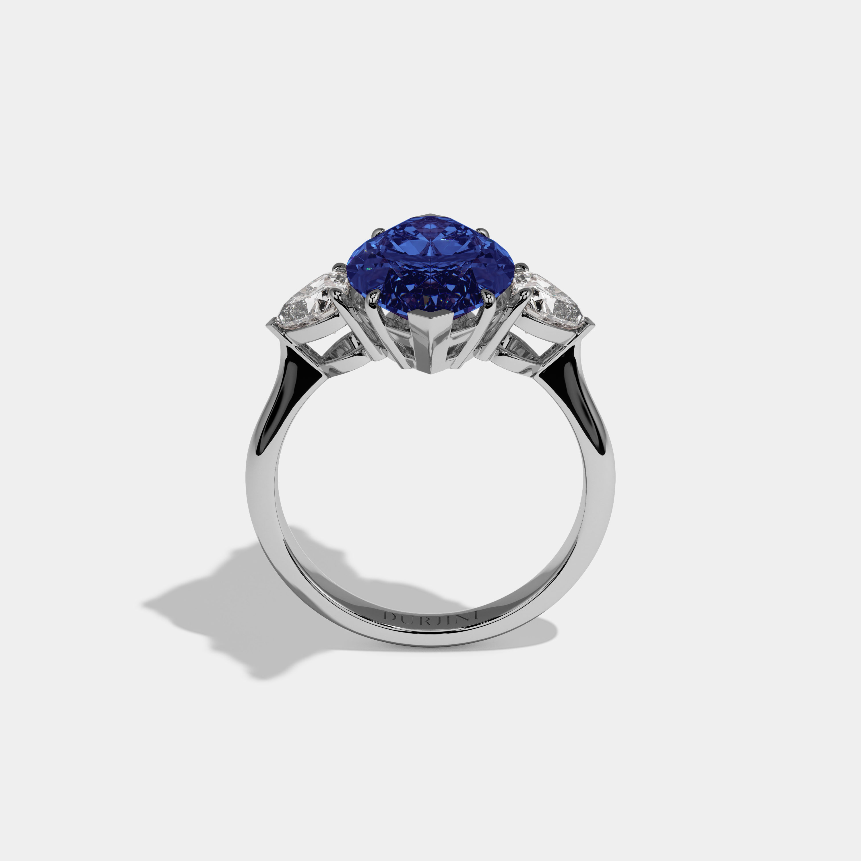 Sophia Fancy Dark Blue Marquise Cut Diamond Plain Band With Heart Cut Sides Engagement Ring 8ct 18K White Gold