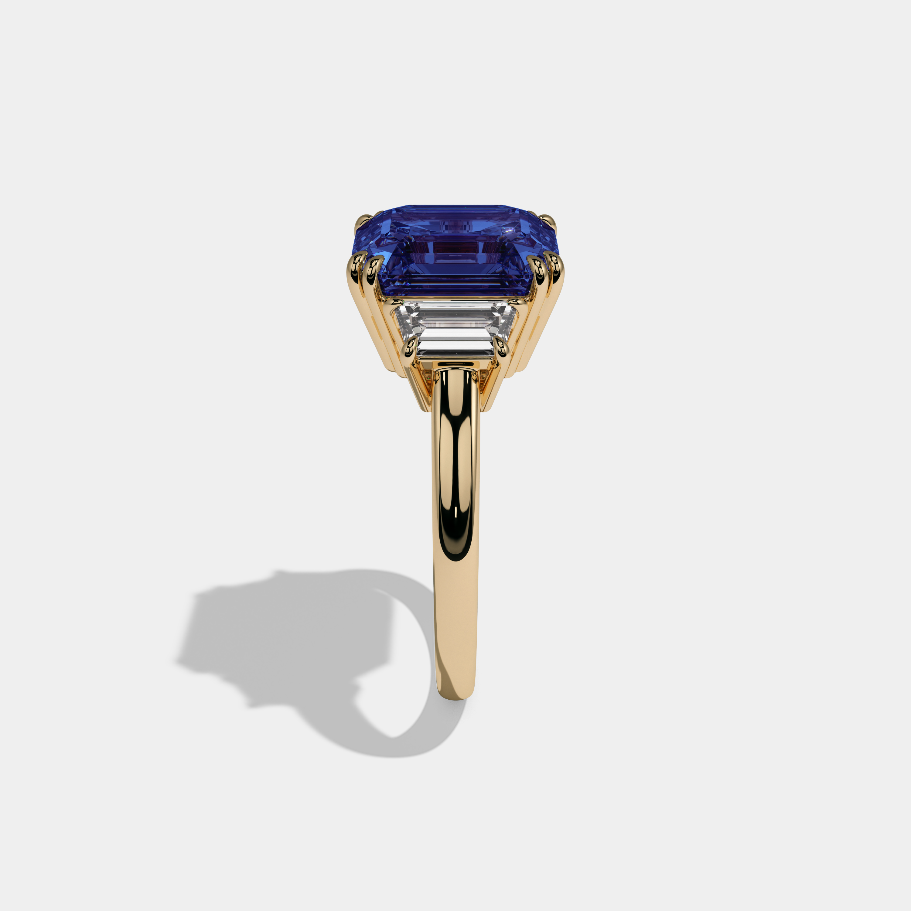 Mary Fancy Dark Blue Asscher Cut Diamond Plain Band With Step Cut Sides Engagement Ring 8ct 18K Yellow Gold