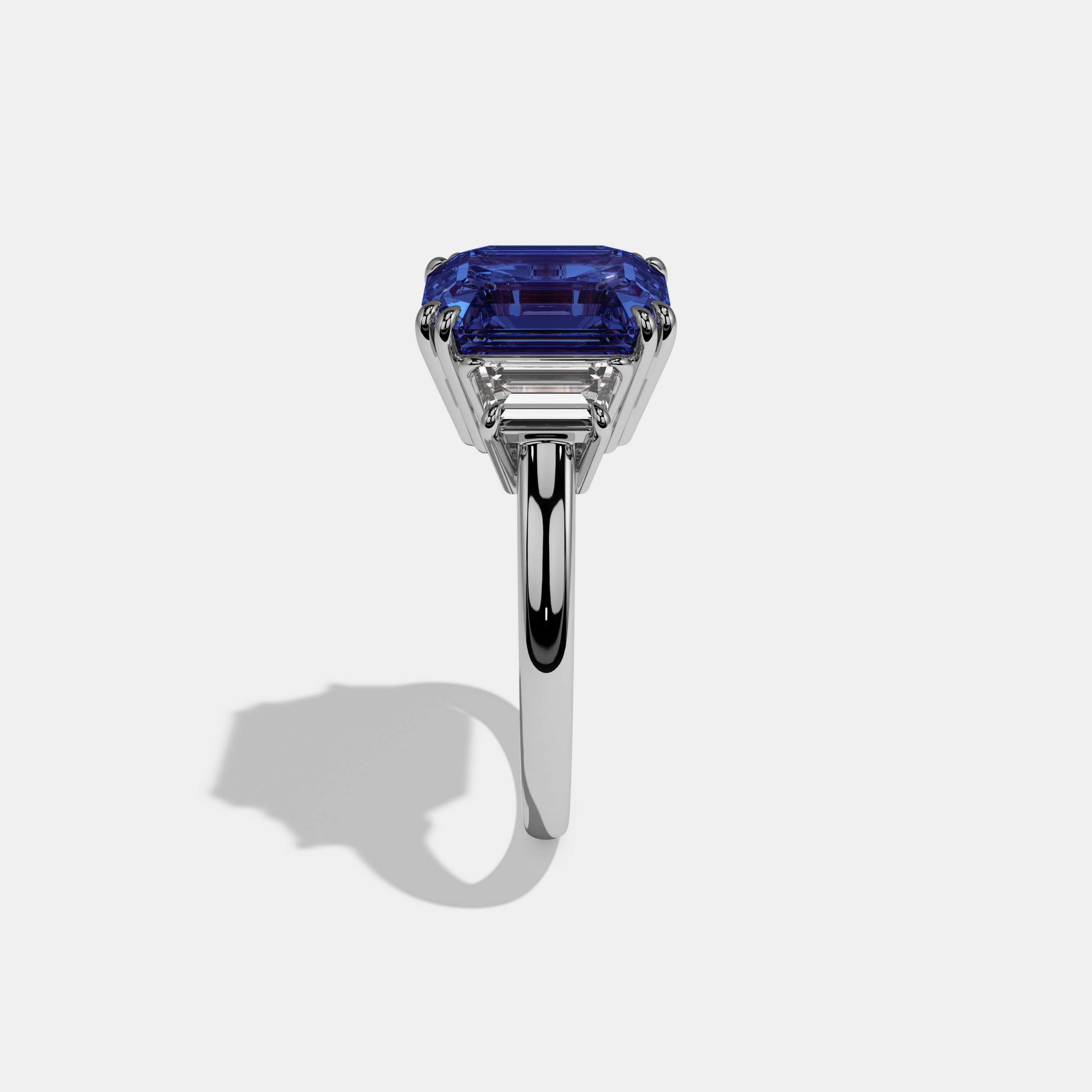 Sophia Fancy Dark Blue Asscher Cut Diamond Plain Band With Step Cut Sides Engagement Ring 8ct 18K White Gold