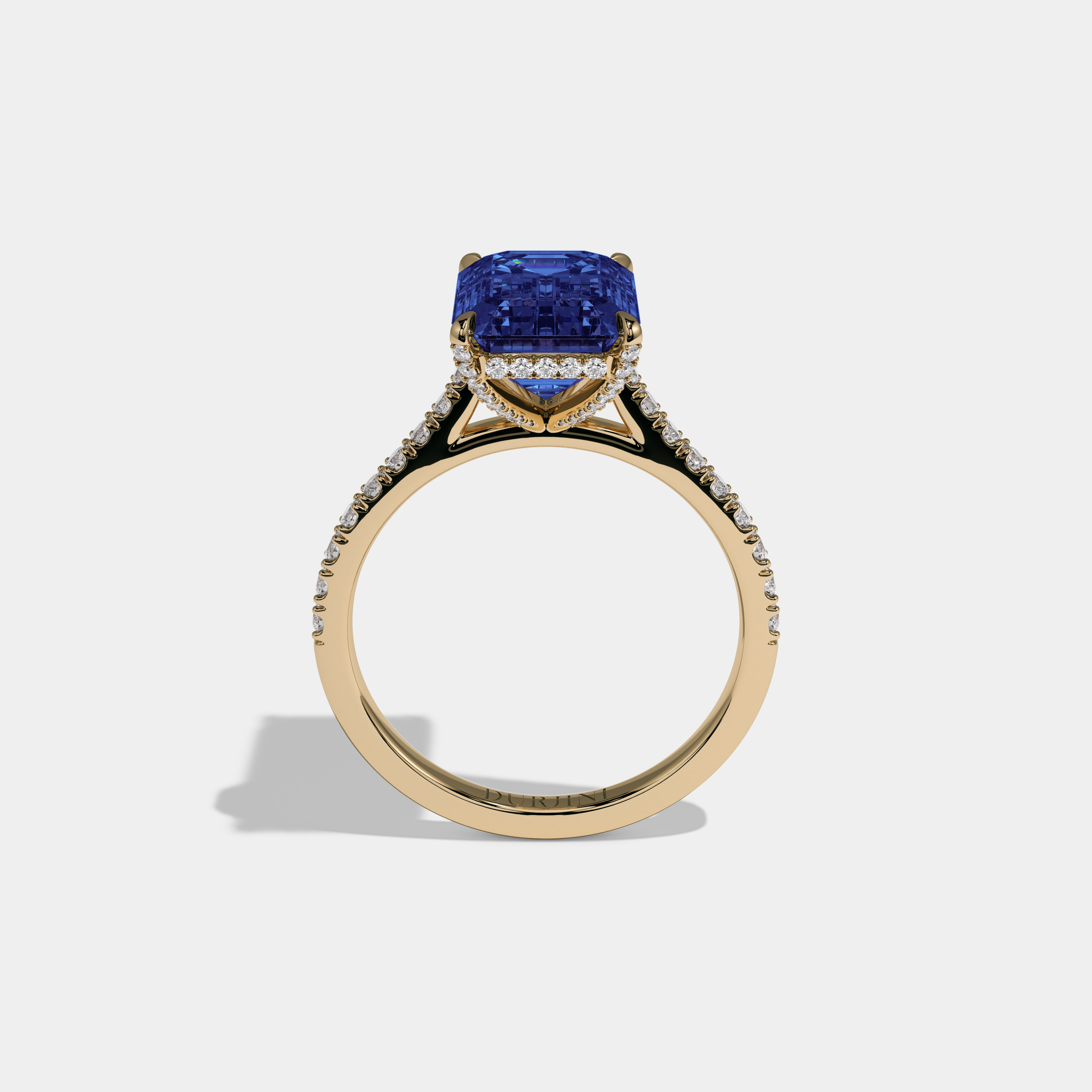 Sophia Fancy Dark Blue Emerald Cut Diamond Band Engagement Ring 8ct 18k Yellow Gold