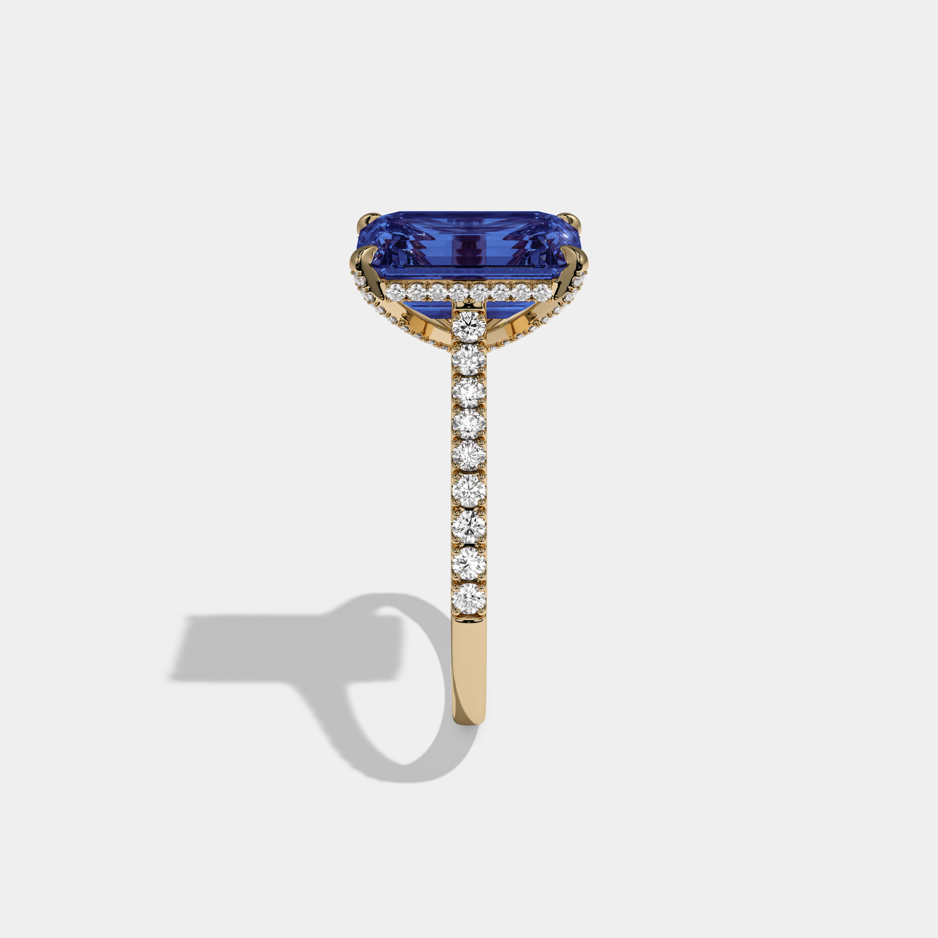 Sophia Fancy Dark Blue Emerald Cut Diamond Band Engagement Ring 8ct 18k Yellow Gold