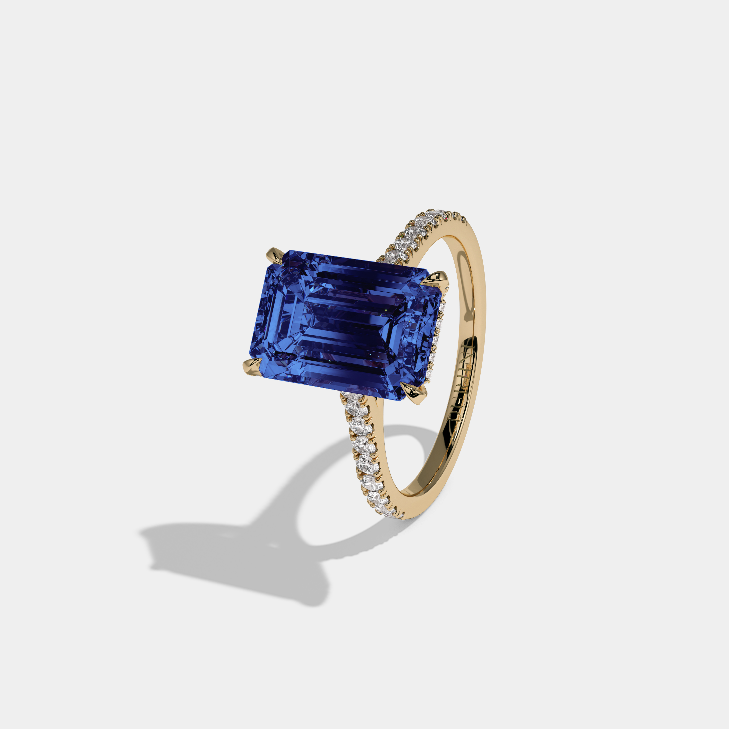 Sophia Fancy Dark Blue Emerald Cut Diamond Band Engagement Ring 8ct 18k Yellow Gold