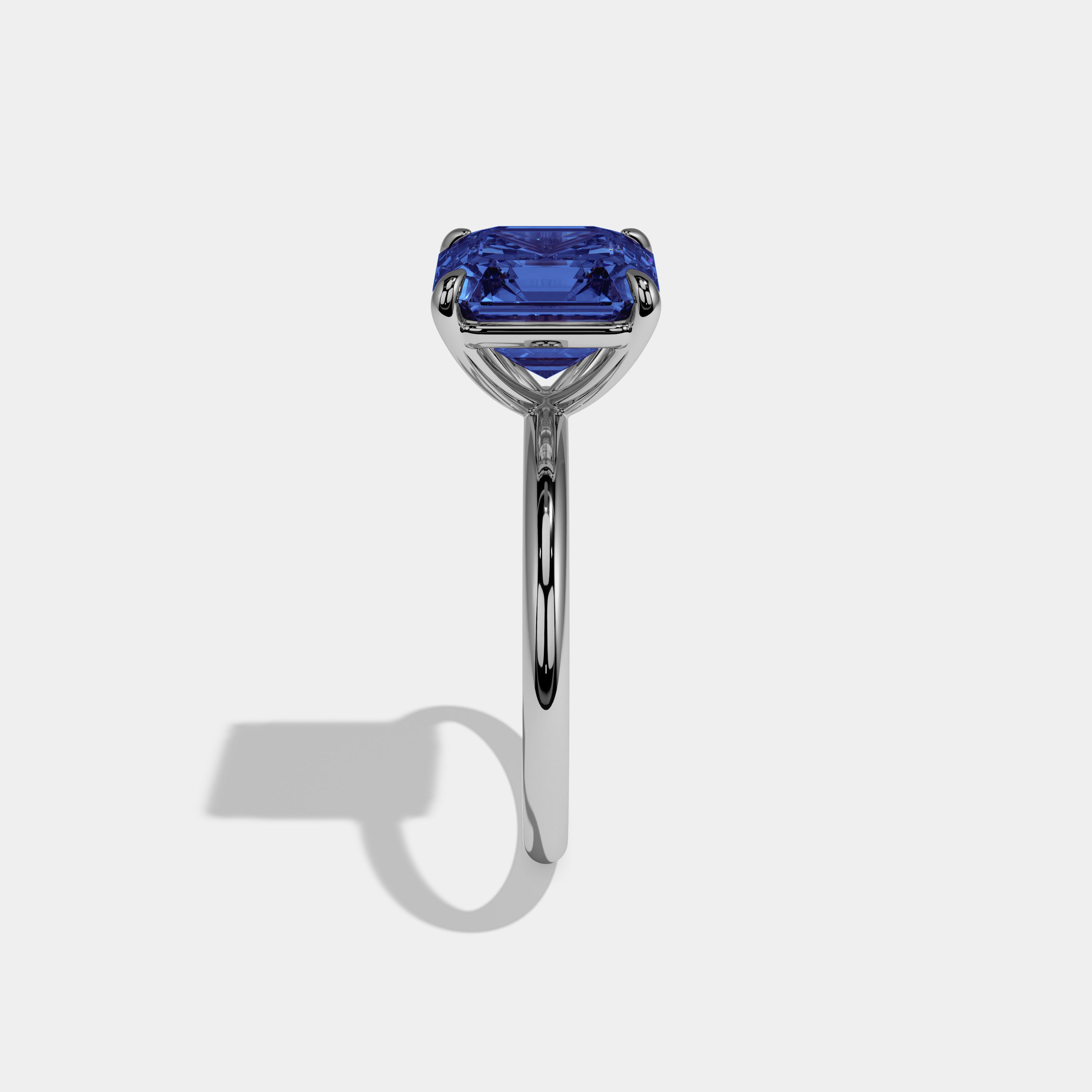 Mary Fancy Dark Blue Asscher Cut Diamond Plain Band Engagement Ring 6ct 18k White Gold