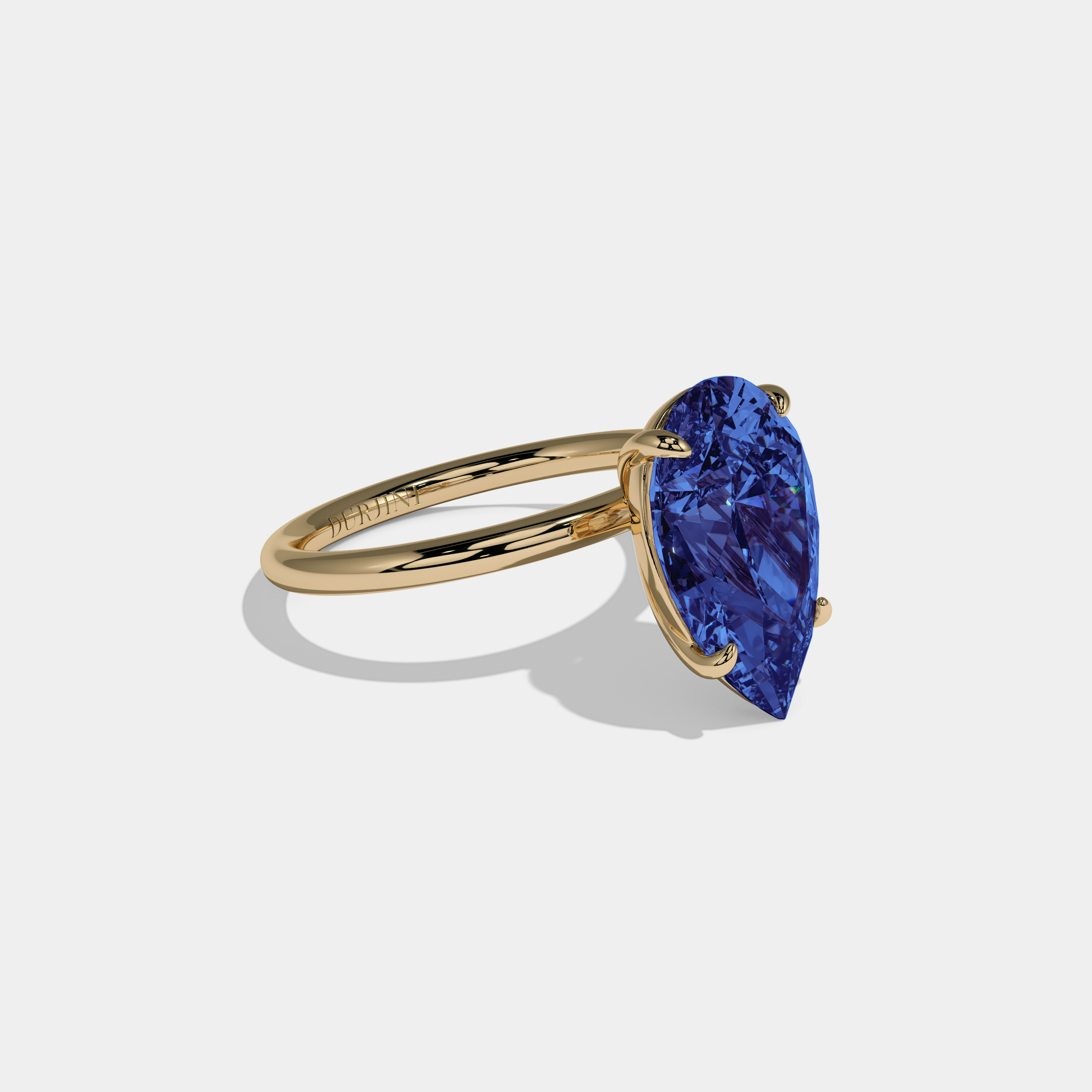 Augusta Fancy Dark Blue Pear Cut Diamond Plain Band Engagement Ring 6ct 18K Yellow Gold