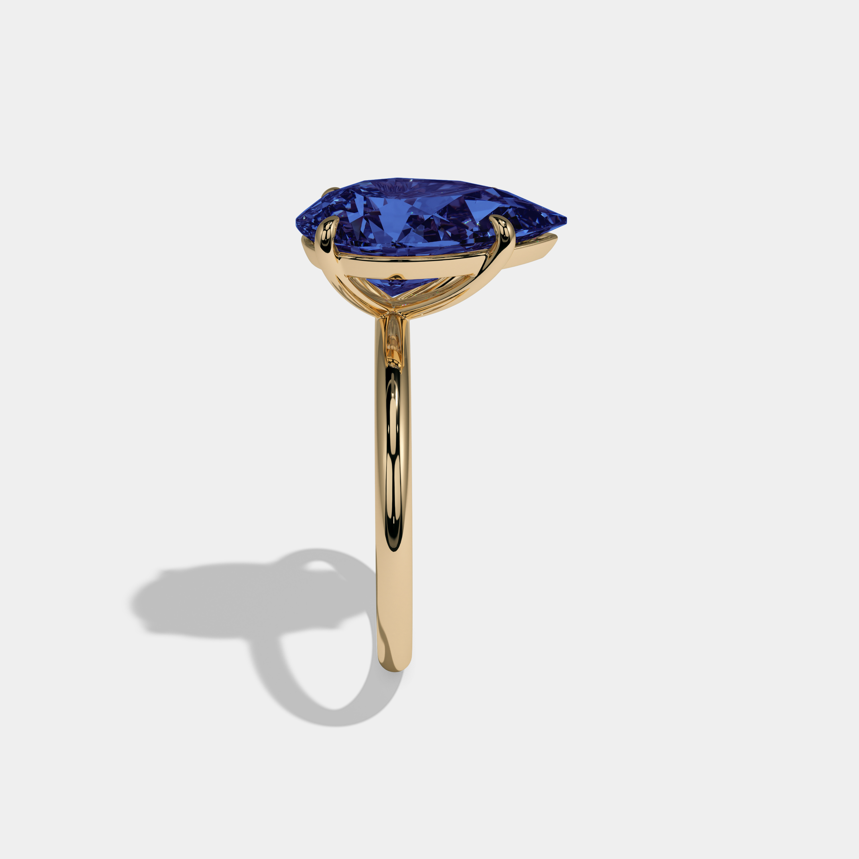 Augusta Fancy Dark Blue Pear Cut Diamond Plain Band Engagement Ring 6ct 18K Yellow Gold