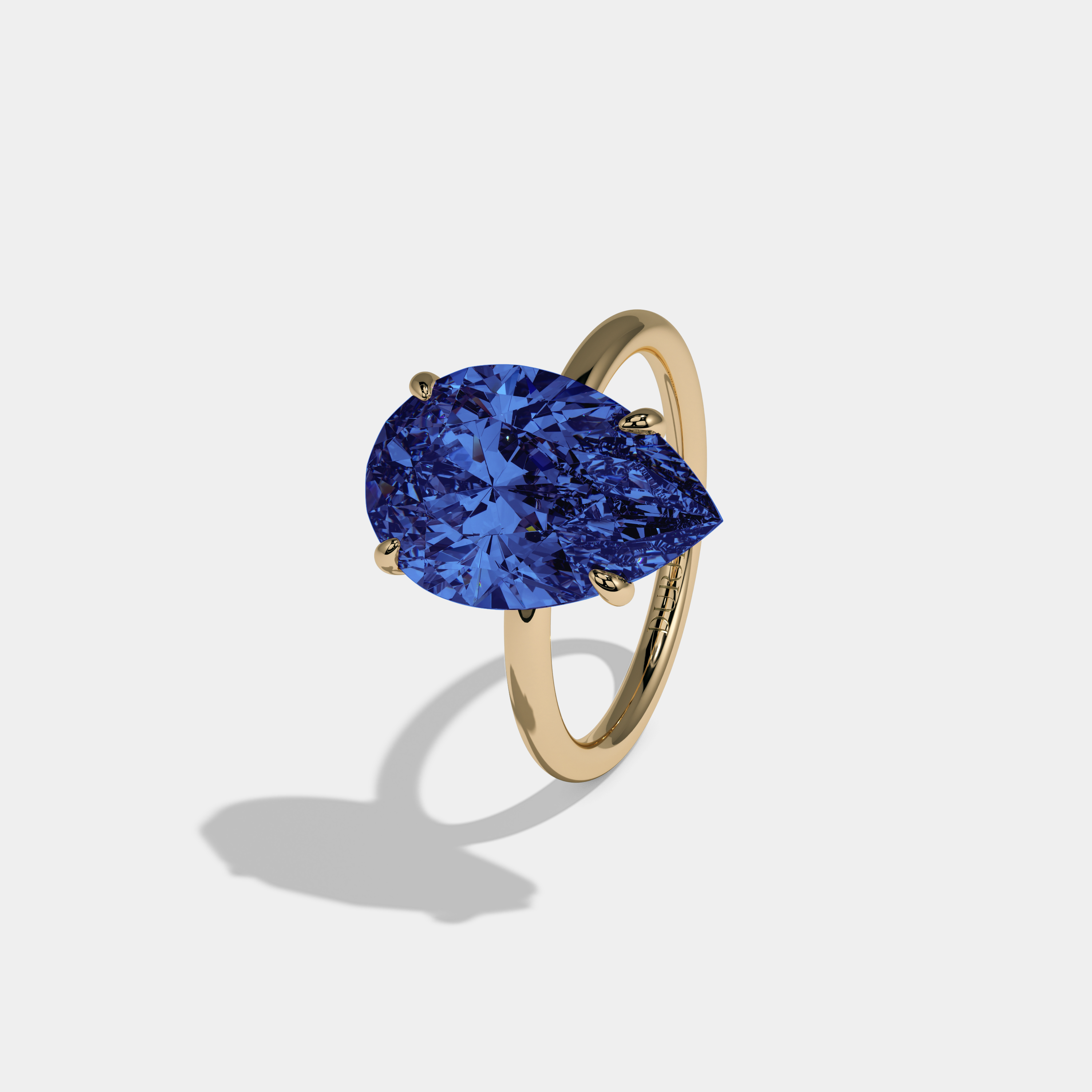 Augusta Fancy Dark Blue Pear Cut Diamond Plain Band Engagement Ring 6ct 18K Yellow Gold